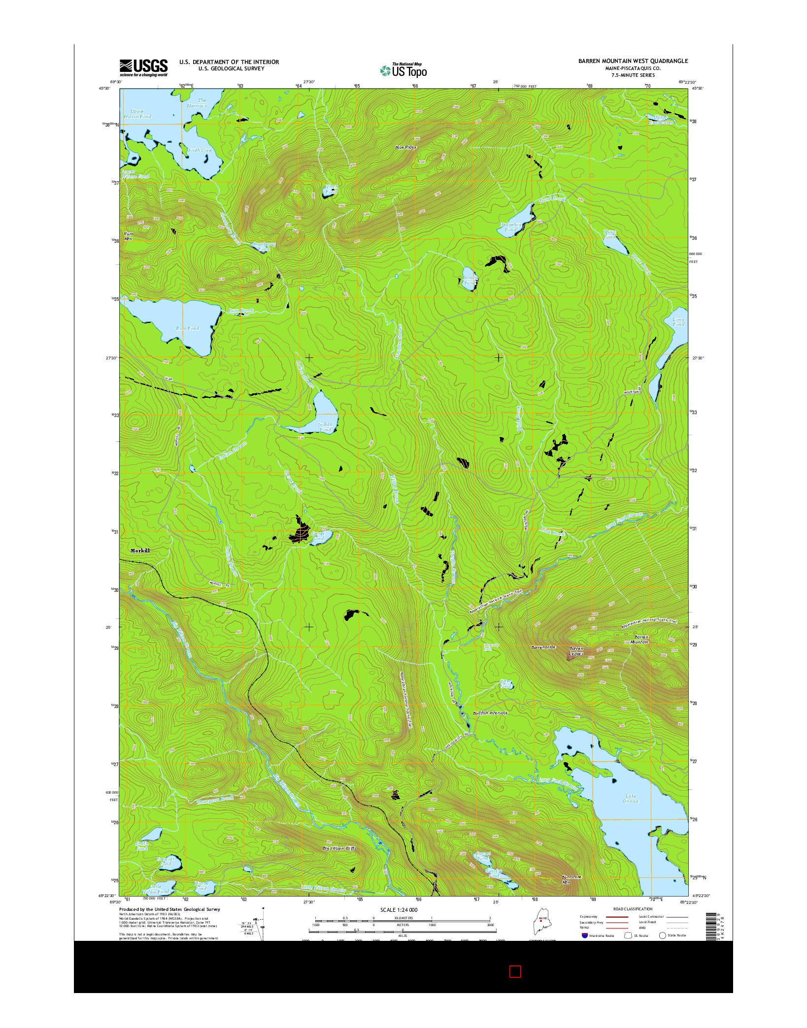 USGS US TOPO 7.5-MINUTE MAP FOR BARREN MOUNTAIN WEST, ME 2014