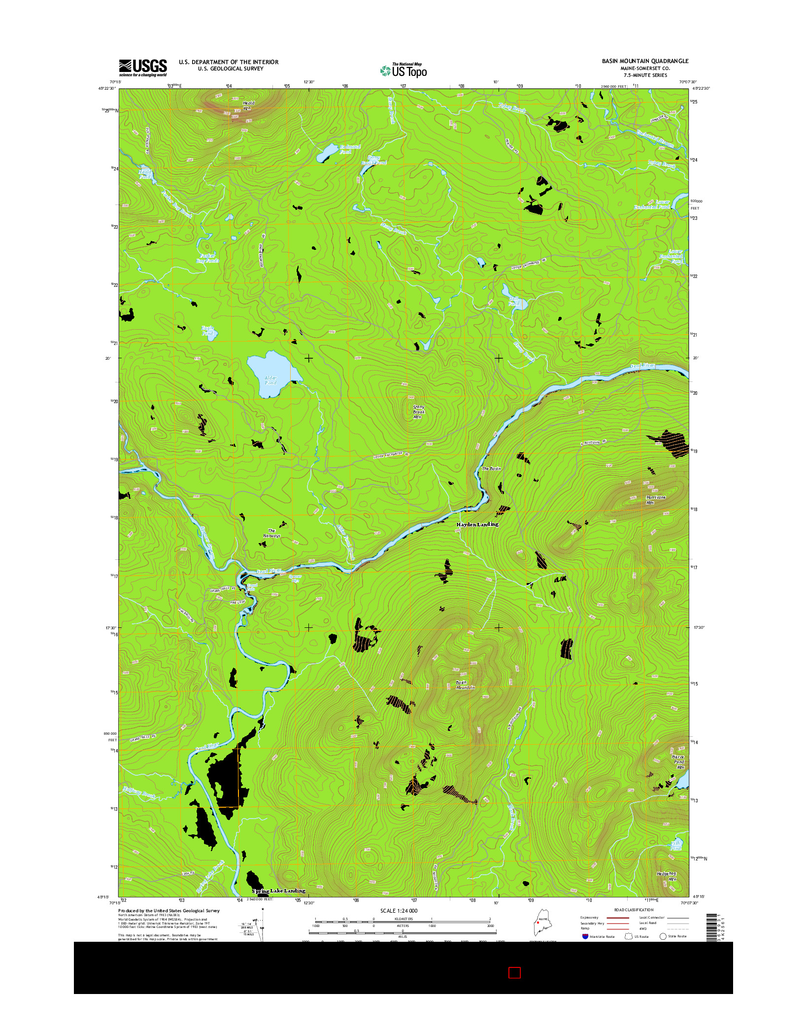 USGS US TOPO 7.5-MINUTE MAP FOR BASIN MOUNTAIN, ME 2014