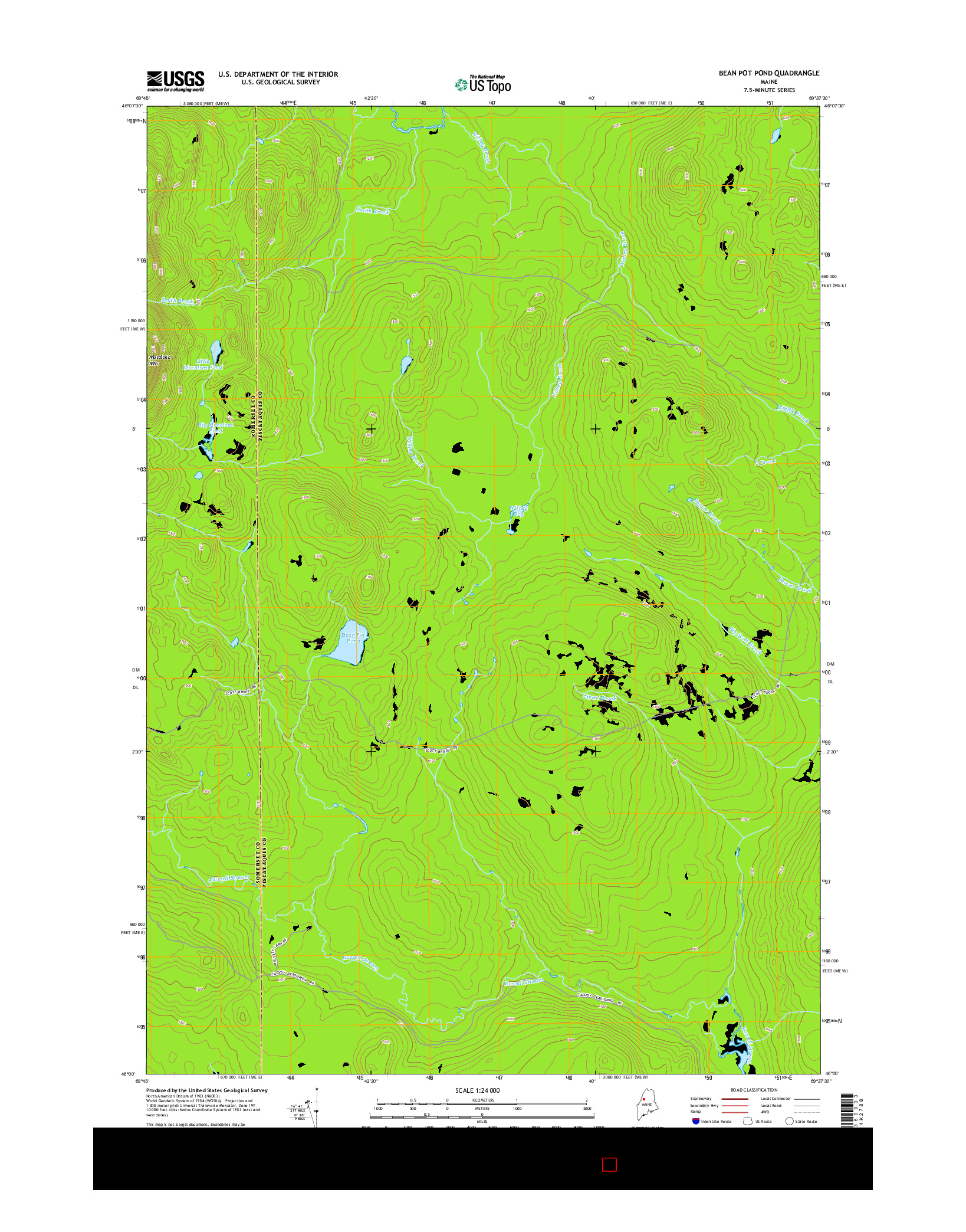 USGS US TOPO 7.5-MINUTE MAP FOR BEAN POT POND, ME 2014