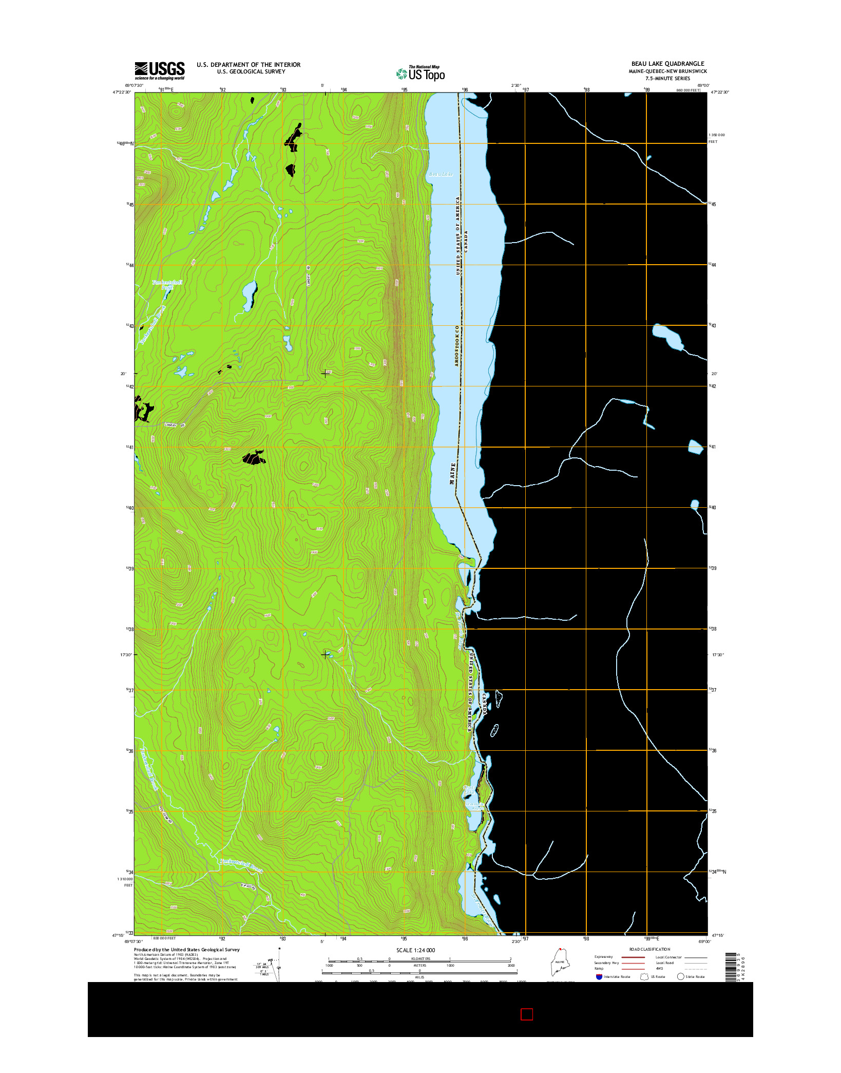 USGS US TOPO 7.5-MINUTE MAP FOR BEAU LAKE, ME-QC-NB 2014