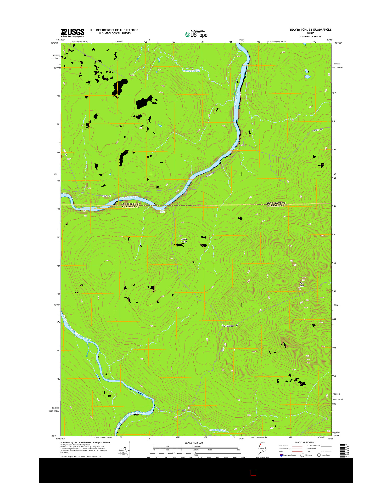 USGS US TOPO 7.5-MINUTE MAP FOR BEAVER POND SE, ME 2014