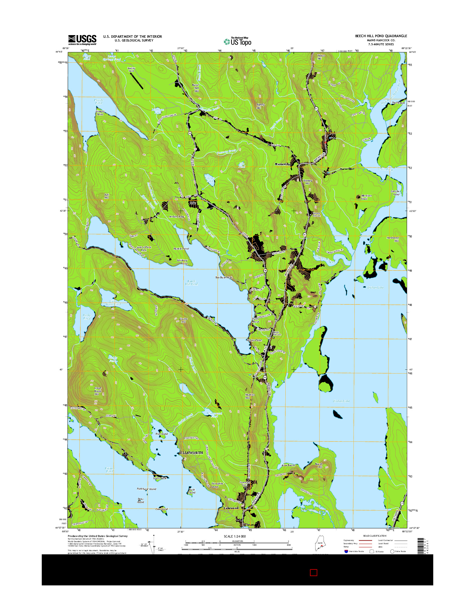 USGS US TOPO 7.5-MINUTE MAP FOR BEECH HILL POND, ME 2014