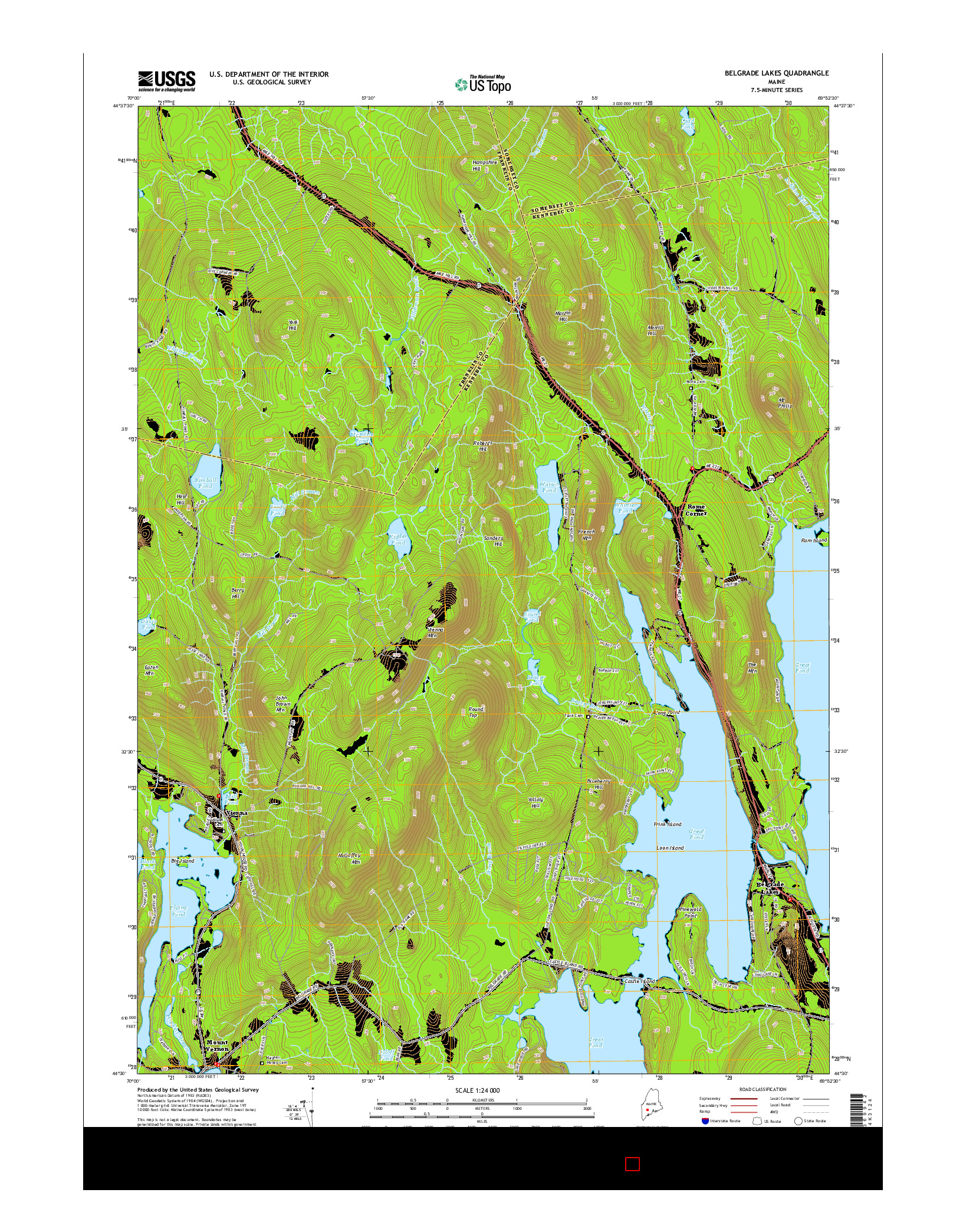 USGS US TOPO 7.5-MINUTE MAP FOR BELGRADE LAKES, ME 2014