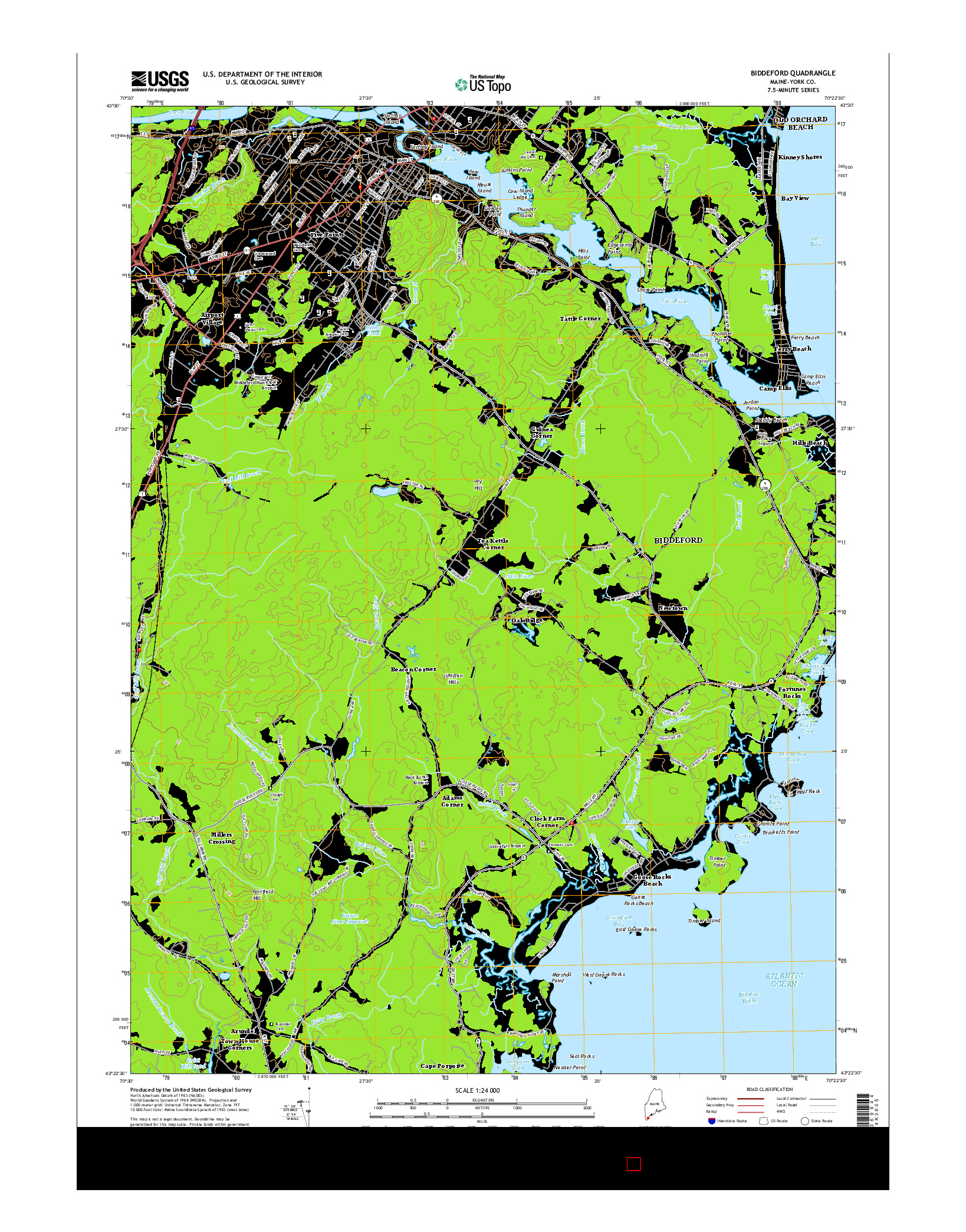USGS US TOPO 7.5-MINUTE MAP FOR BIDDEFORD, ME 2014