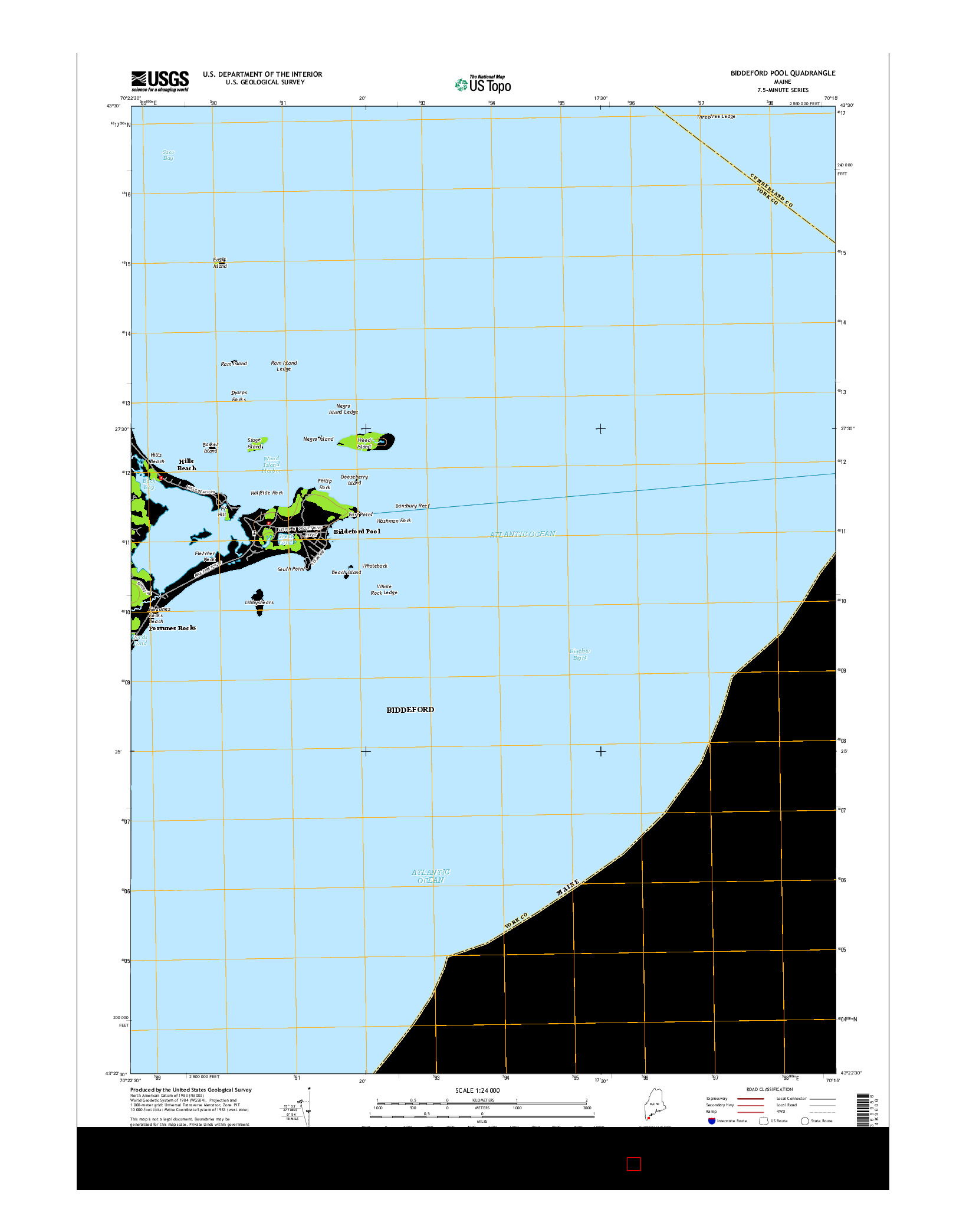 USGS US TOPO 7.5-MINUTE MAP FOR BIDDEFORD POOL, ME 2014