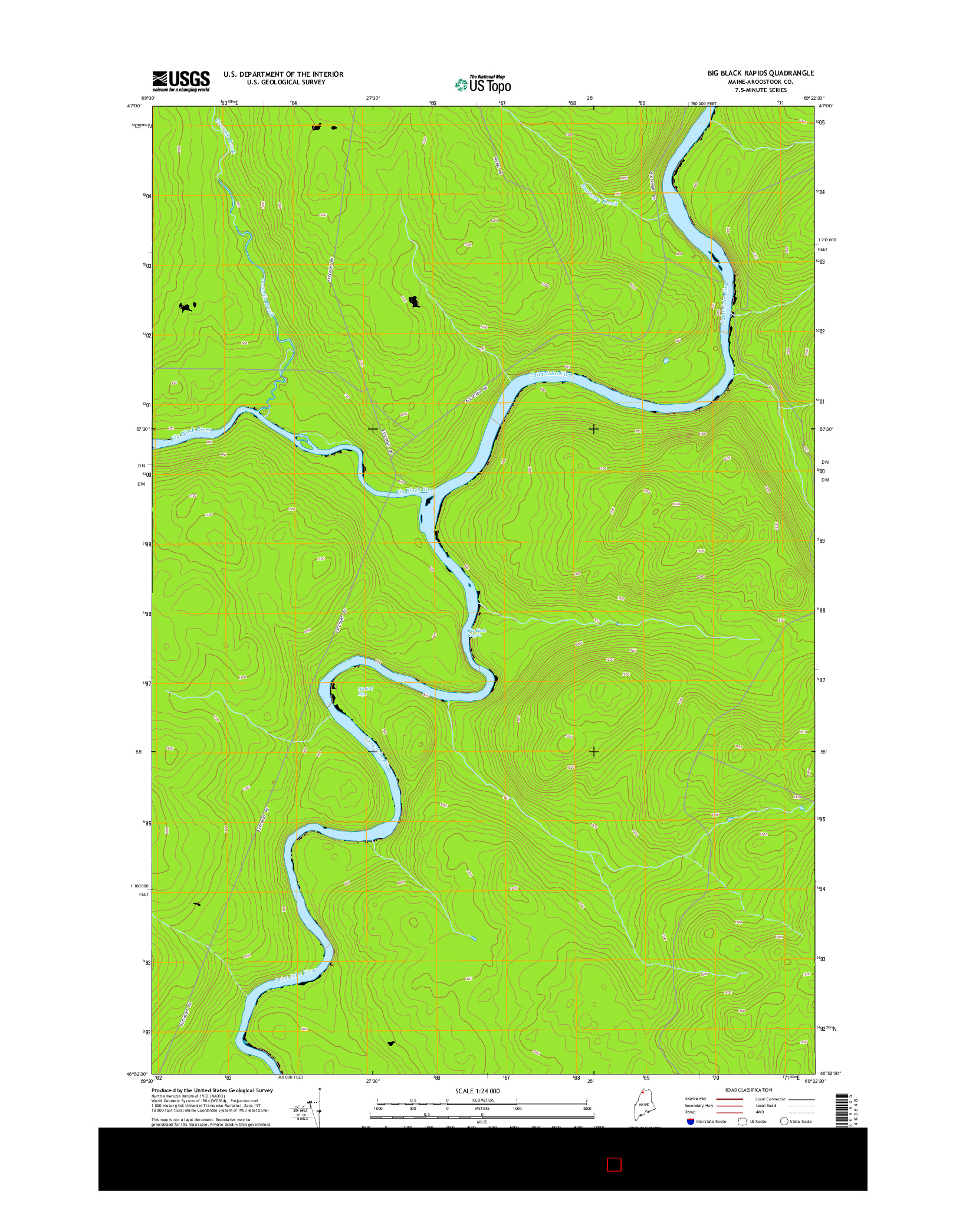 USGS US TOPO 7.5-MINUTE MAP FOR BIG BLACK RAPIDS, ME 2014