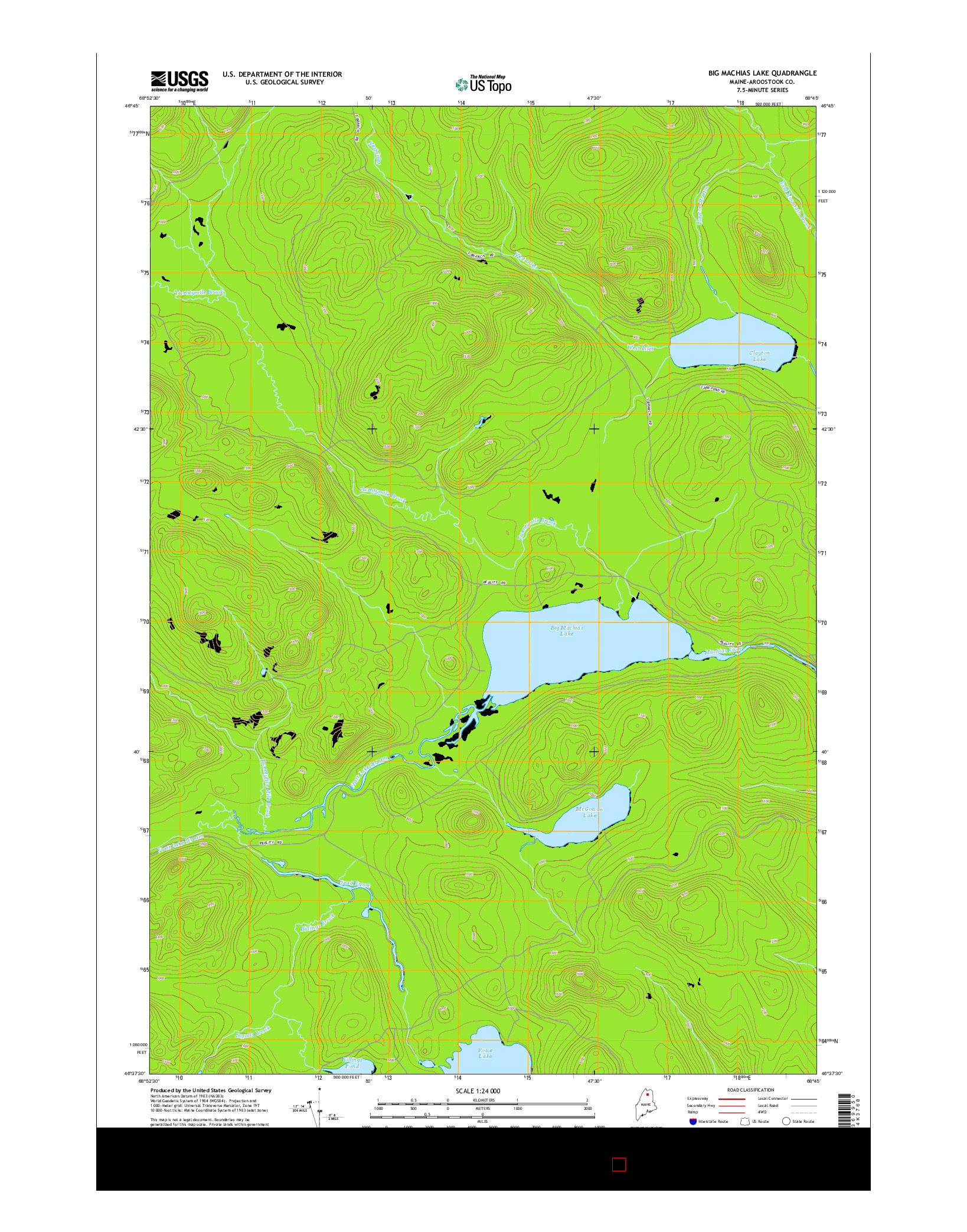 USGS US TOPO 7.5-MINUTE MAP FOR BIG MACHIAS LAKE, ME 2014