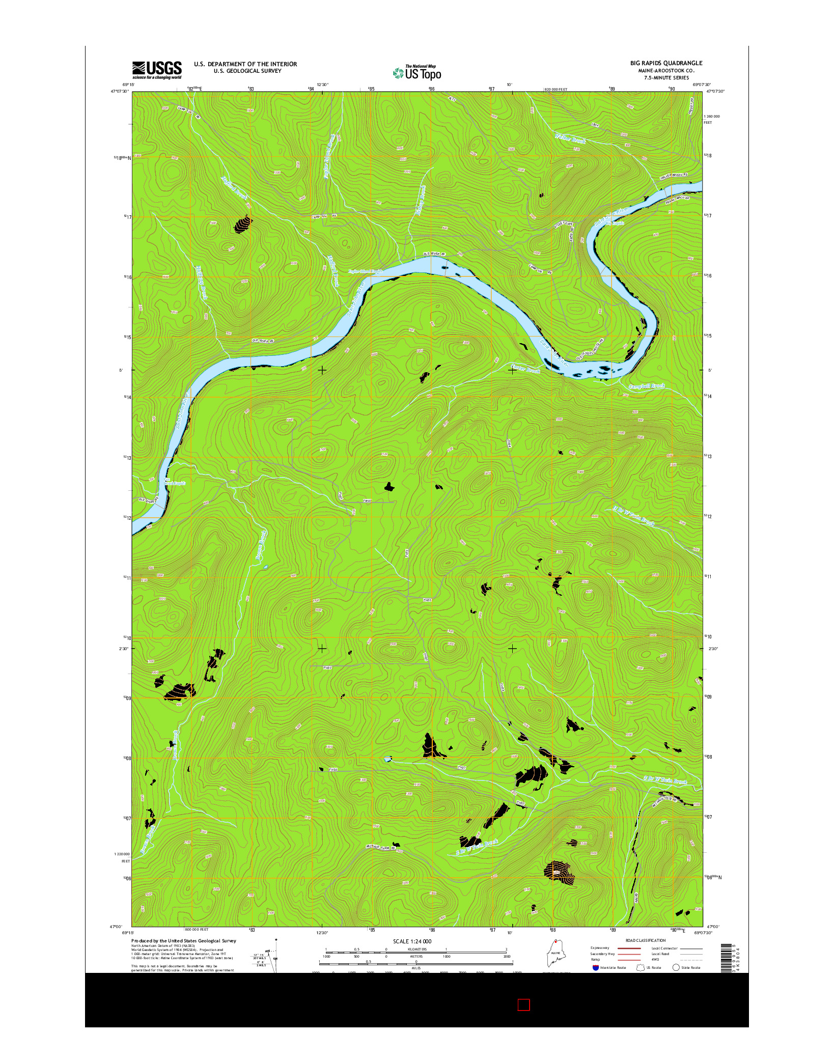 USGS US TOPO 7.5-MINUTE MAP FOR BIG RAPIDS, ME 2014