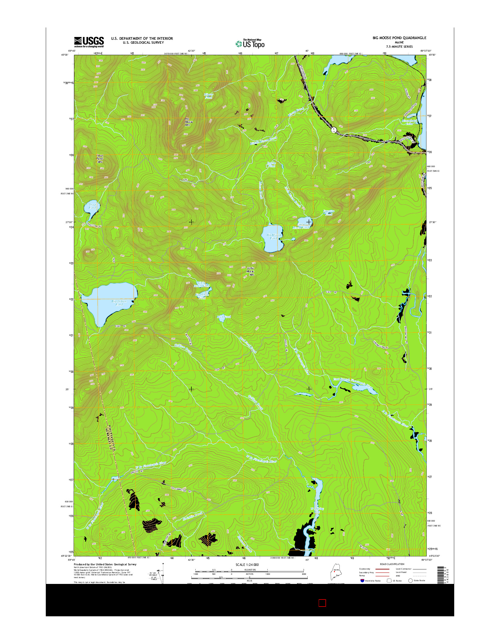 USGS US TOPO 7.5-MINUTE MAP FOR BIG MOOSE POND, ME 2014