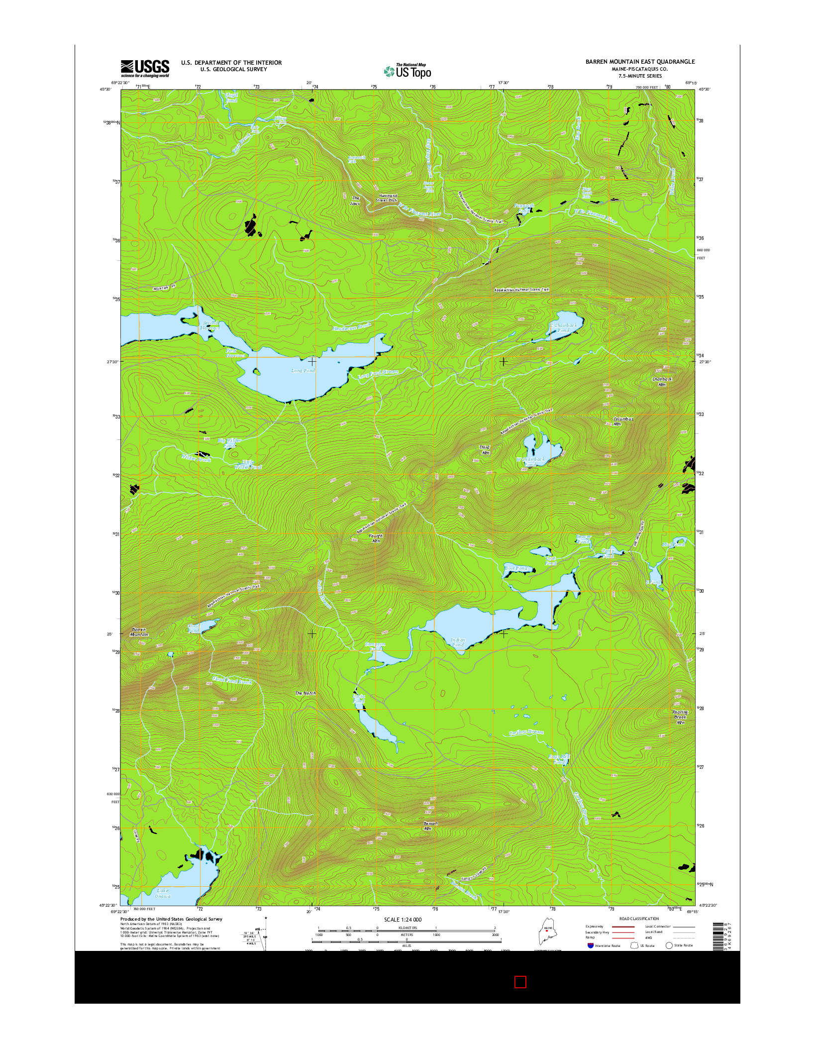 USGS US TOPO 7.5-MINUTE MAP FOR BARREN MOUNTAIN EAST, ME 2014