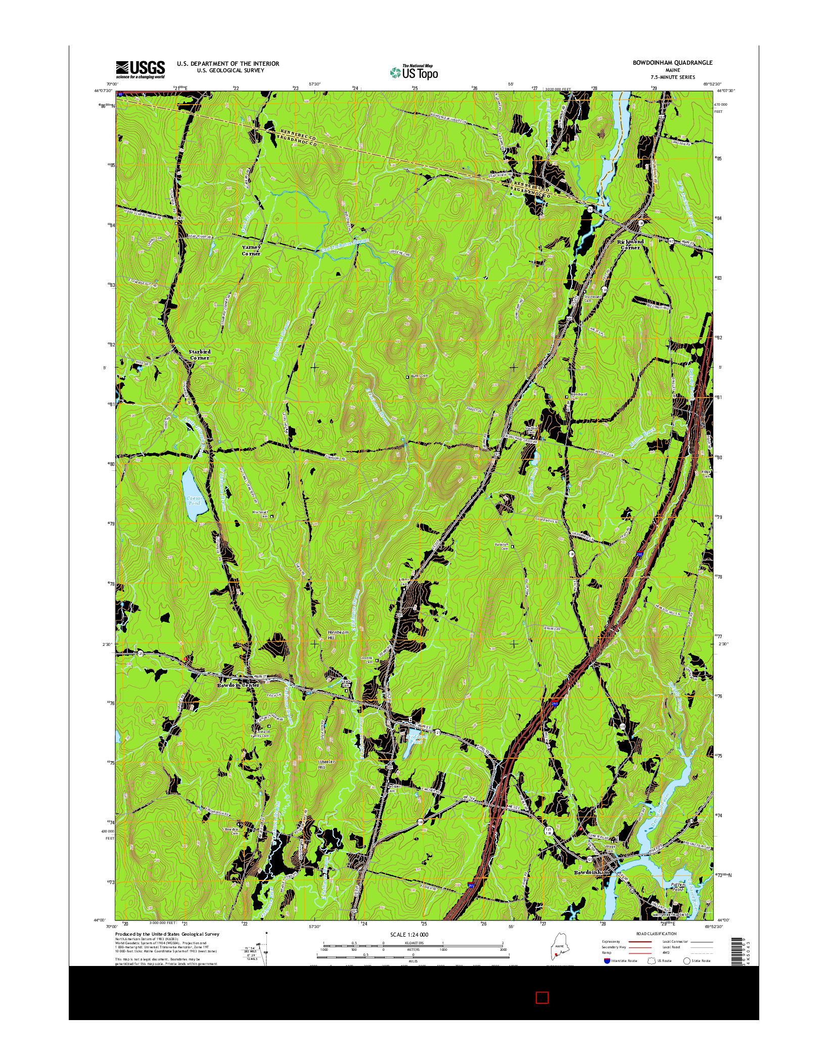 USGS US TOPO 7.5-MINUTE MAP FOR BOWDOINHAM, ME 2014