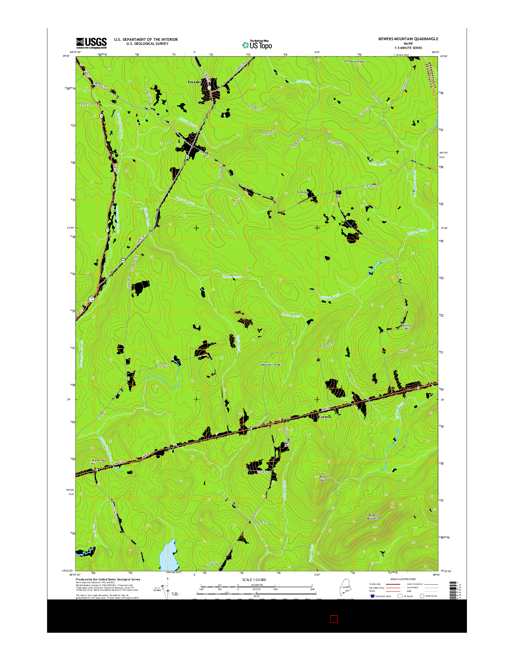 USGS US TOPO 7.5-MINUTE MAP FOR BOWERS MOUNTAIN, ME 2014