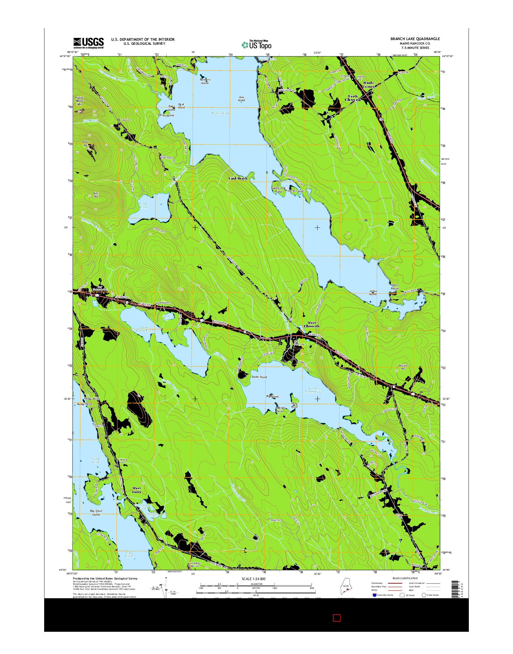 USGS US TOPO 7.5-MINUTE MAP FOR BRANCH LAKE, ME 2014