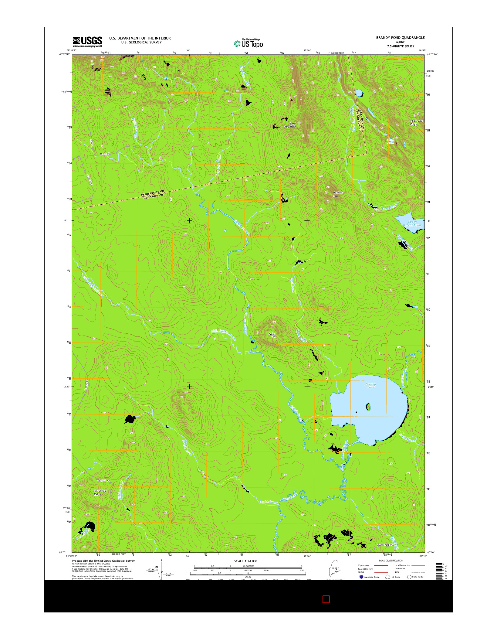 USGS US TOPO 7.5-MINUTE MAP FOR BRANDY POND, ME 2014