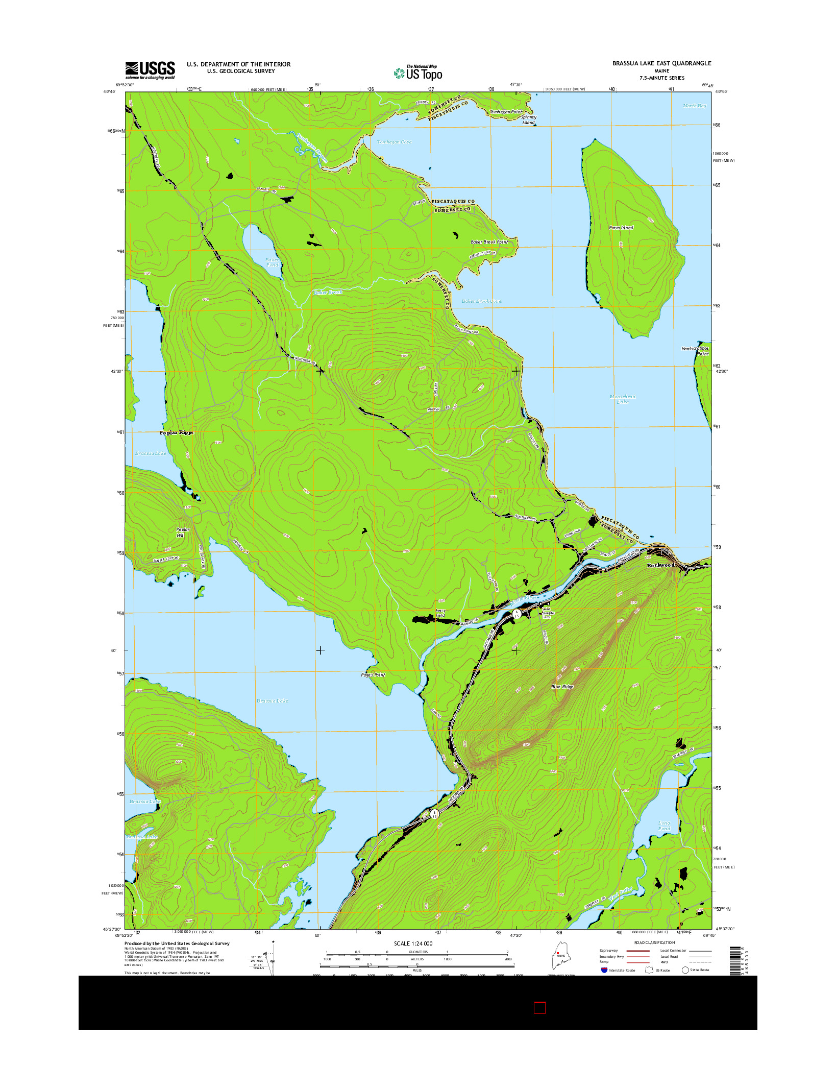 USGS US TOPO 7.5-MINUTE MAP FOR BRASSUA LAKE EAST, ME 2014