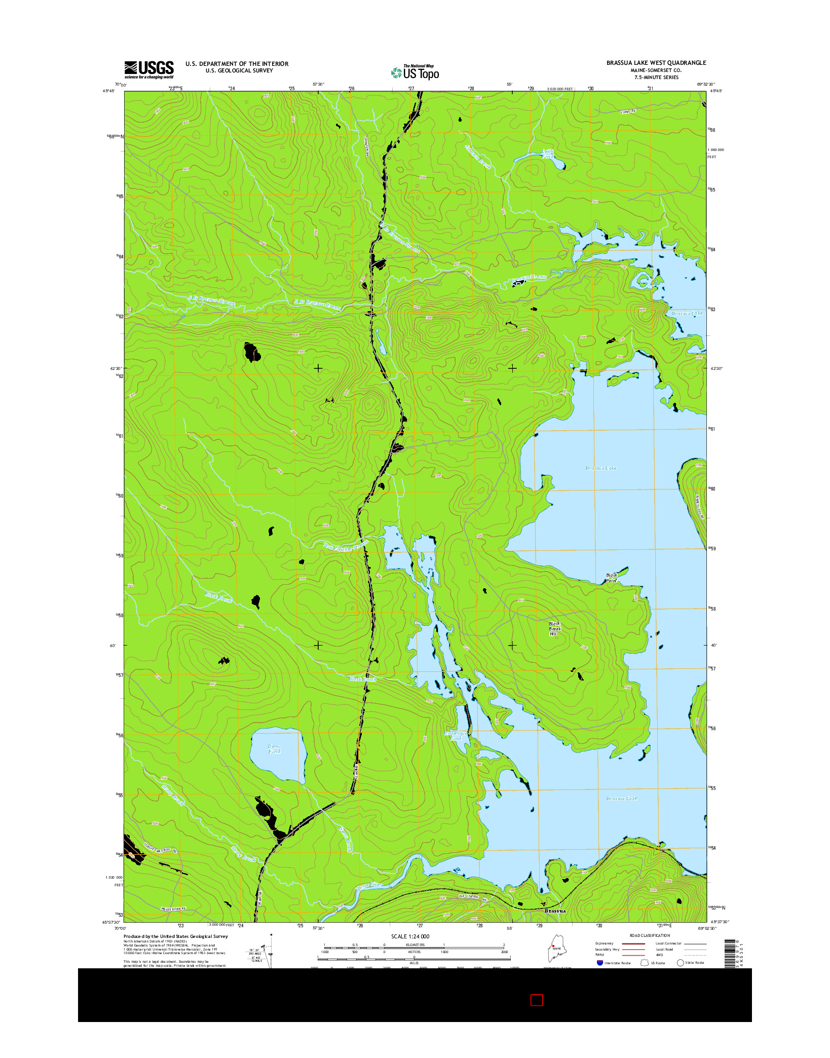 USGS US TOPO 7.5-MINUTE MAP FOR BRASSUA LAKE WEST, ME 2014