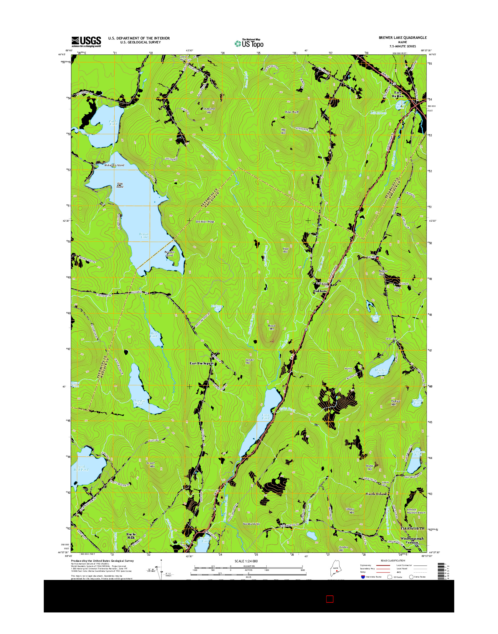 USGS US TOPO 7.5-MINUTE MAP FOR BREWER LAKE, ME 2014