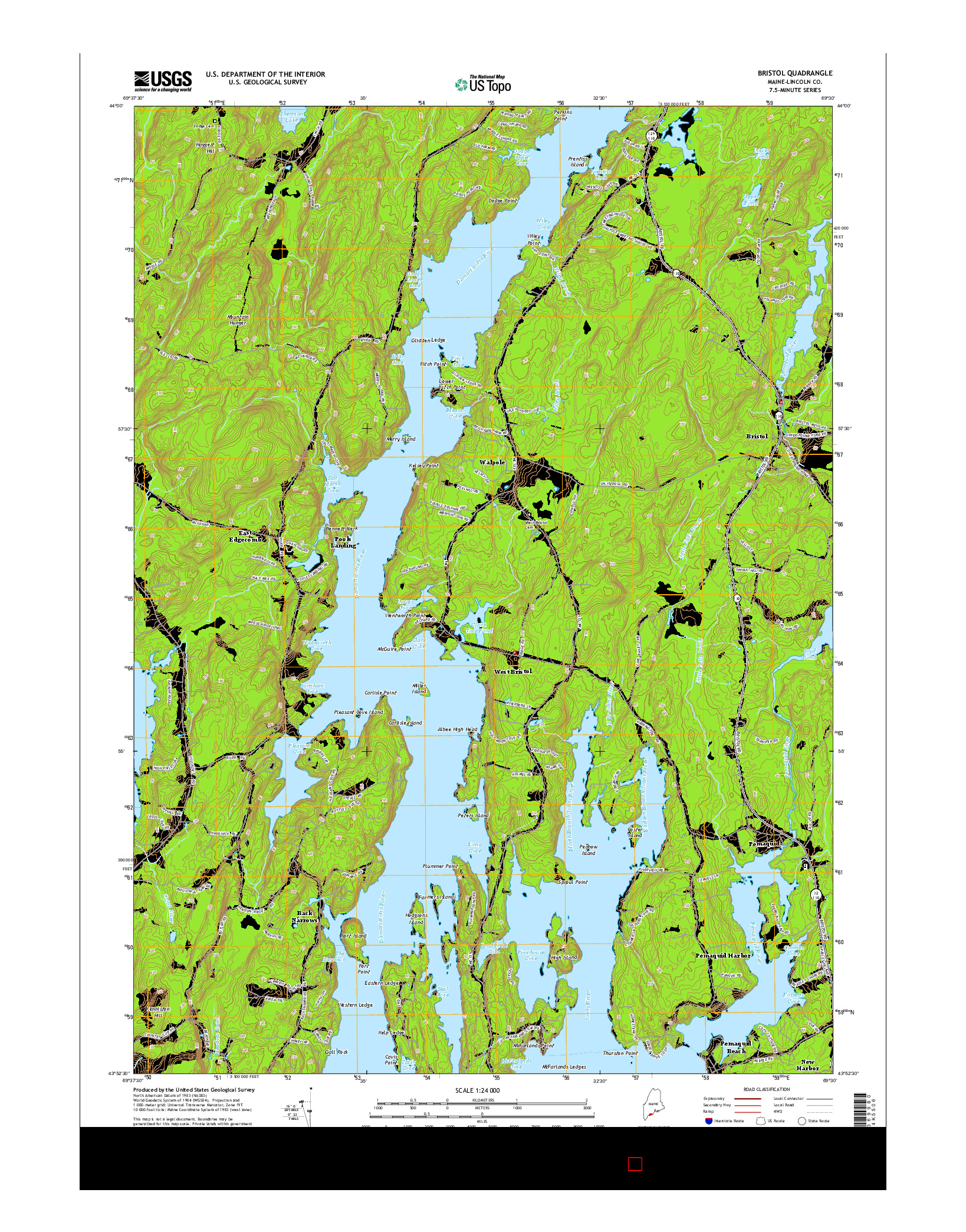 USGS US TOPO 7.5-MINUTE MAP FOR BRISTOL, ME 2014