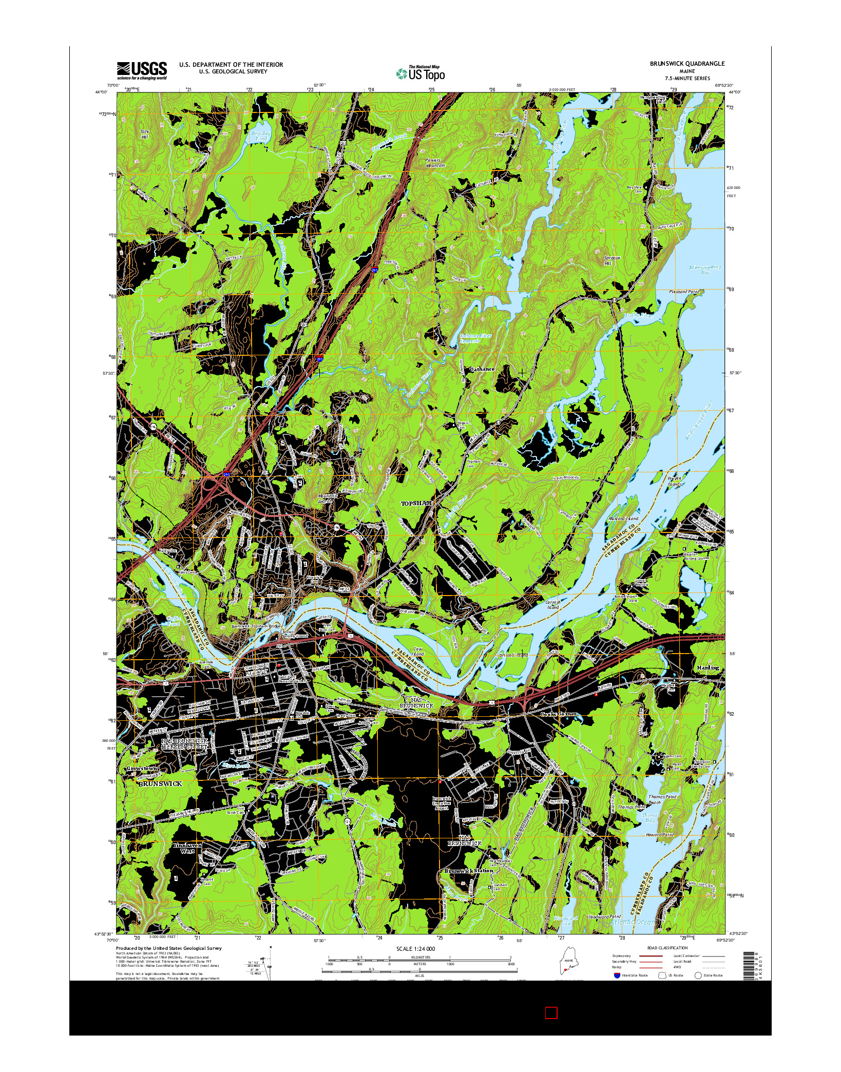 USGS US TOPO 7.5-MINUTE MAP FOR BRUNSWICK, ME 2014