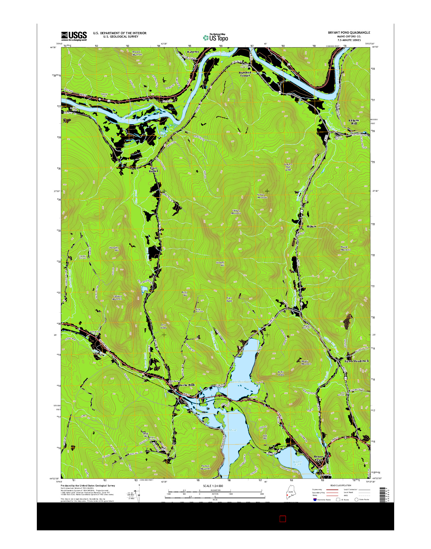 USGS US TOPO 7.5-MINUTE MAP FOR BRYANT POND, ME 2014