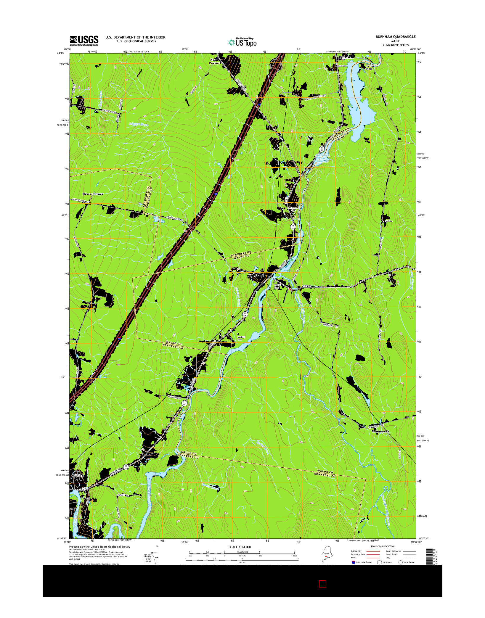 USGS US TOPO 7.5-MINUTE MAP FOR BURNHAM, ME 2014