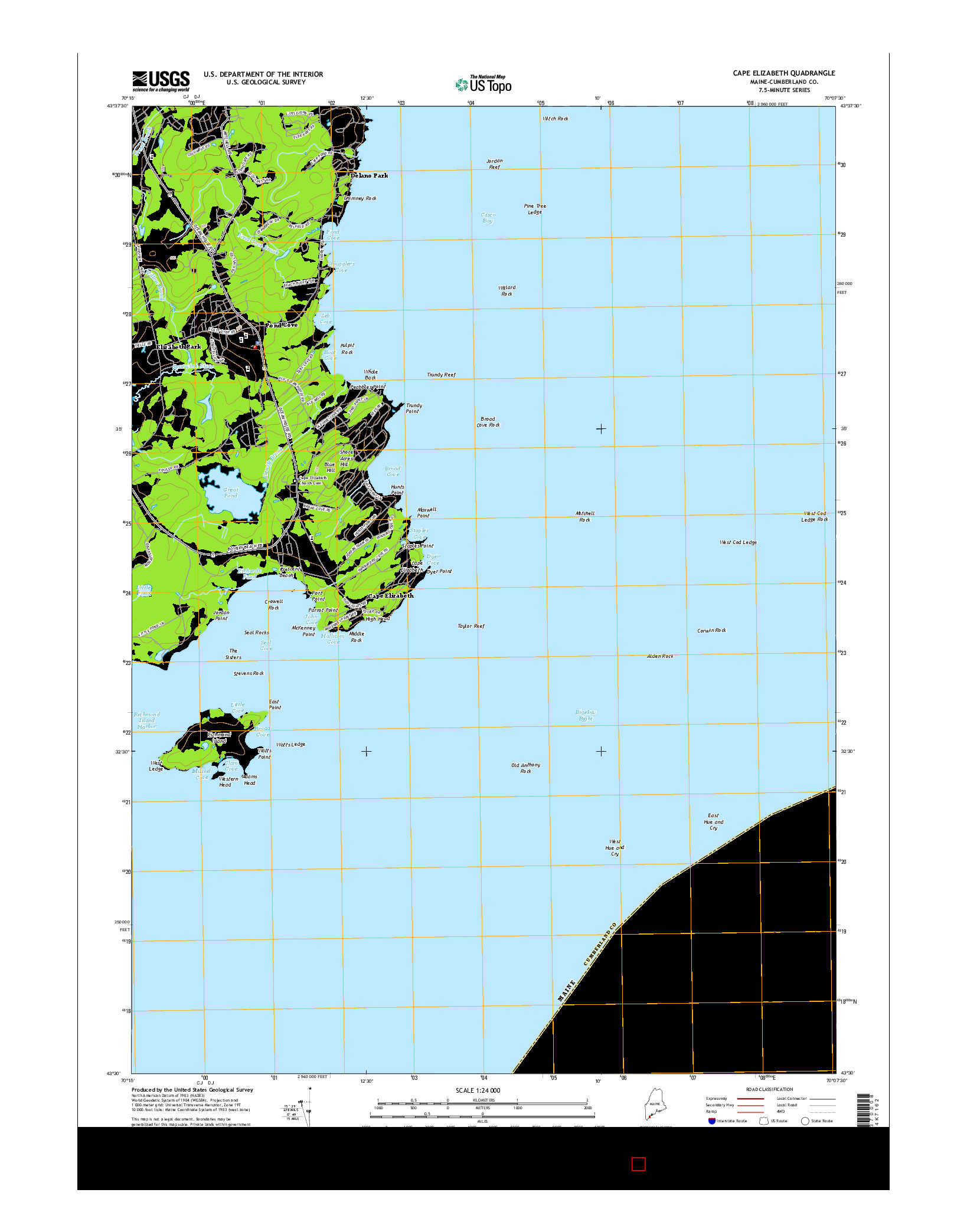 USGS US TOPO 7.5-MINUTE MAP FOR CAPE ELIZABETH, ME 2014