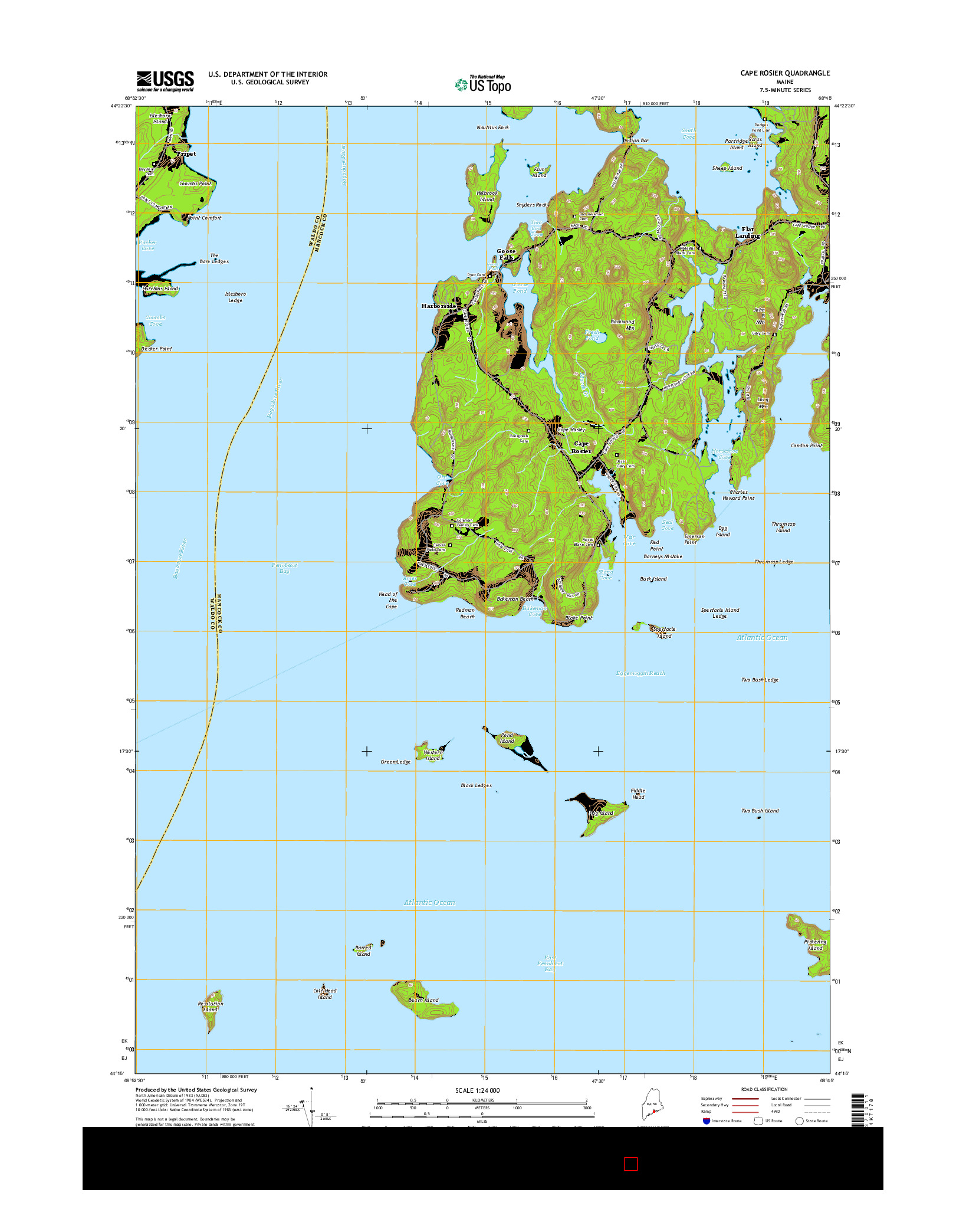 USGS US TOPO 7.5-MINUTE MAP FOR CAPE ROSIER, ME 2014