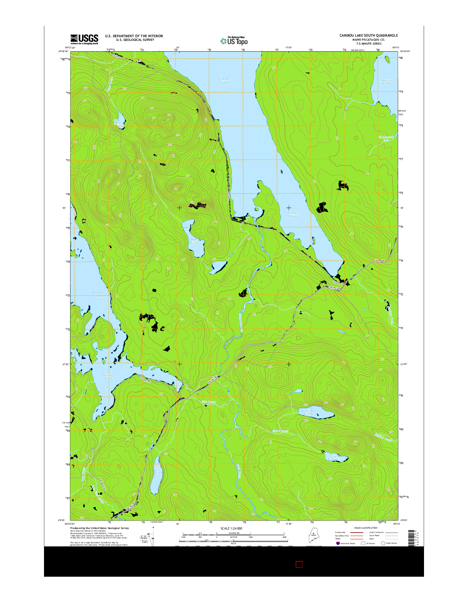 USGS US TOPO 7.5-MINUTE MAP FOR CARIBOU LAKE SOUTH, ME 2014