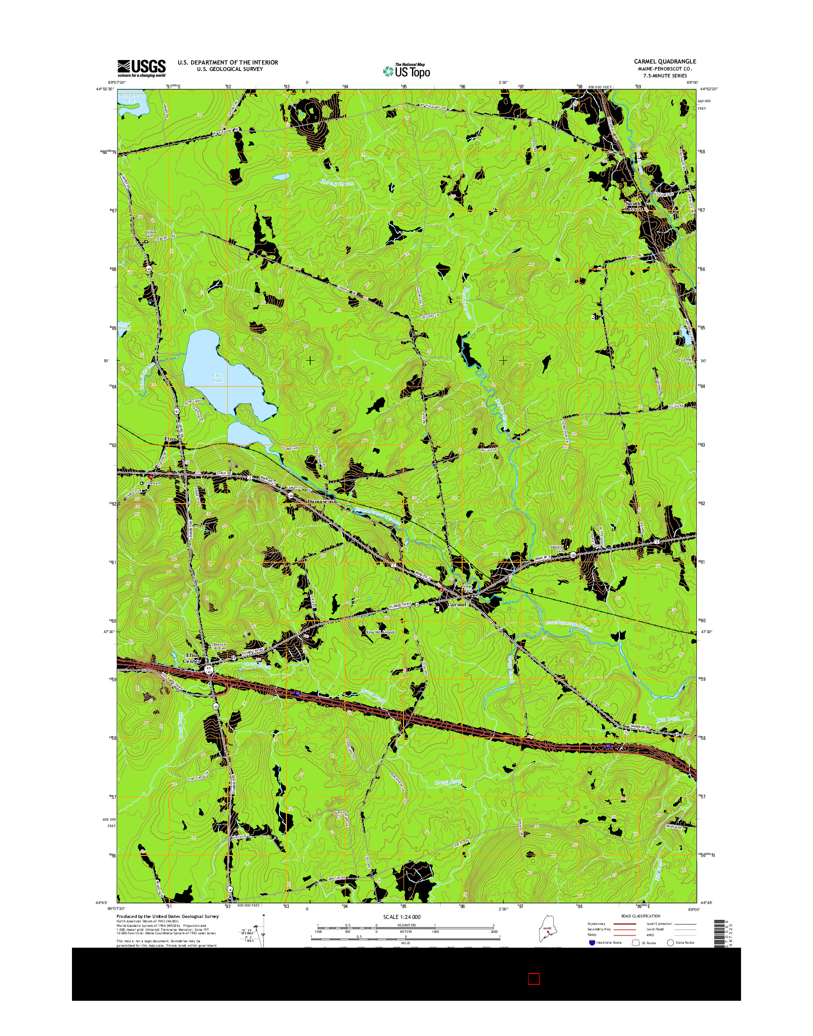 USGS US TOPO 7.5-MINUTE MAP FOR CARMEL, ME 2014
