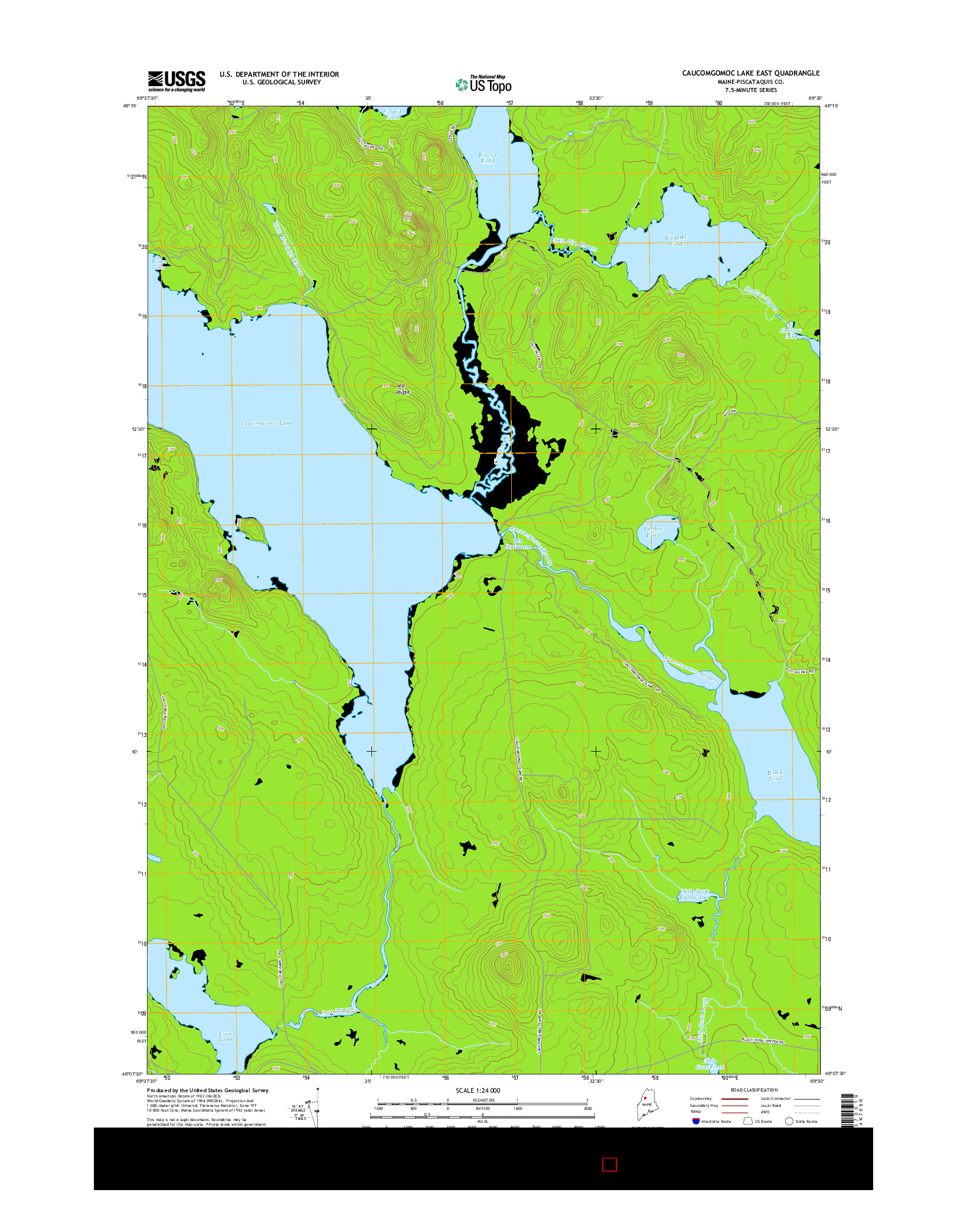 USGS US TOPO 7.5-MINUTE MAP FOR CAUCOMGOMOC LAKE EAST, ME 2014