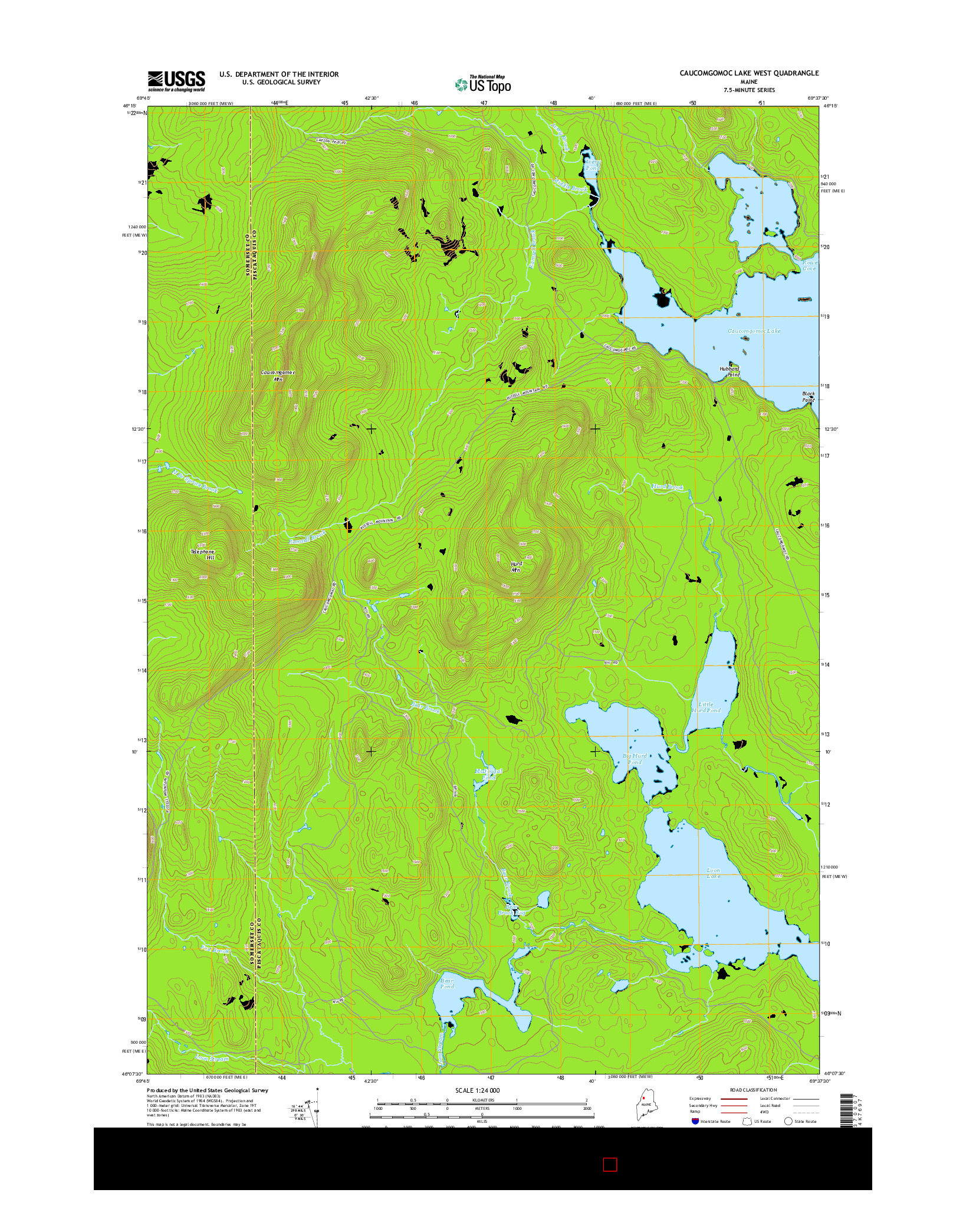 USGS US TOPO 7.5-MINUTE MAP FOR CAUCOMGOMOC LAKE WEST, ME 2014