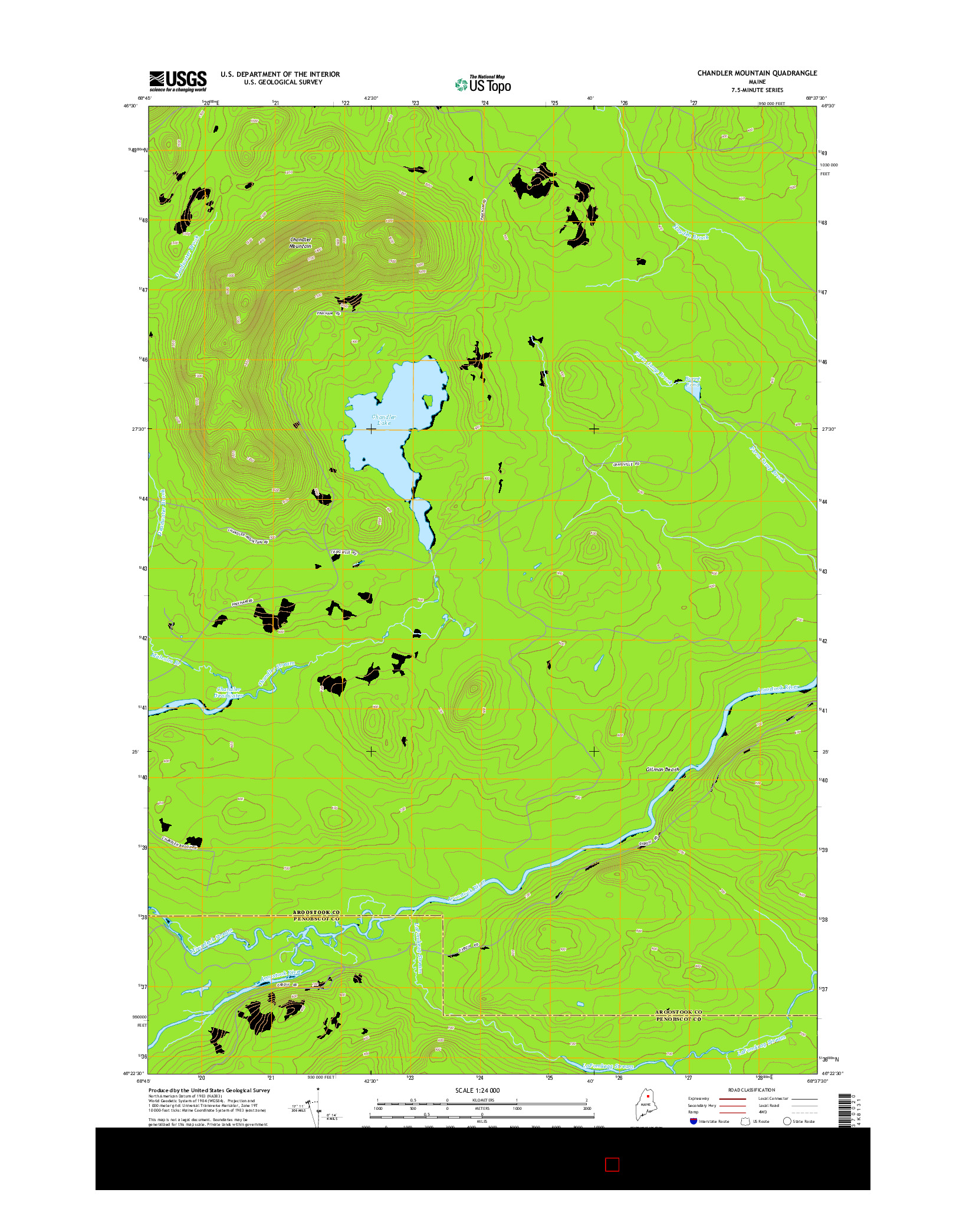 USGS US TOPO 7.5-MINUTE MAP FOR CHANDLER MOUNTAIN, ME 2014