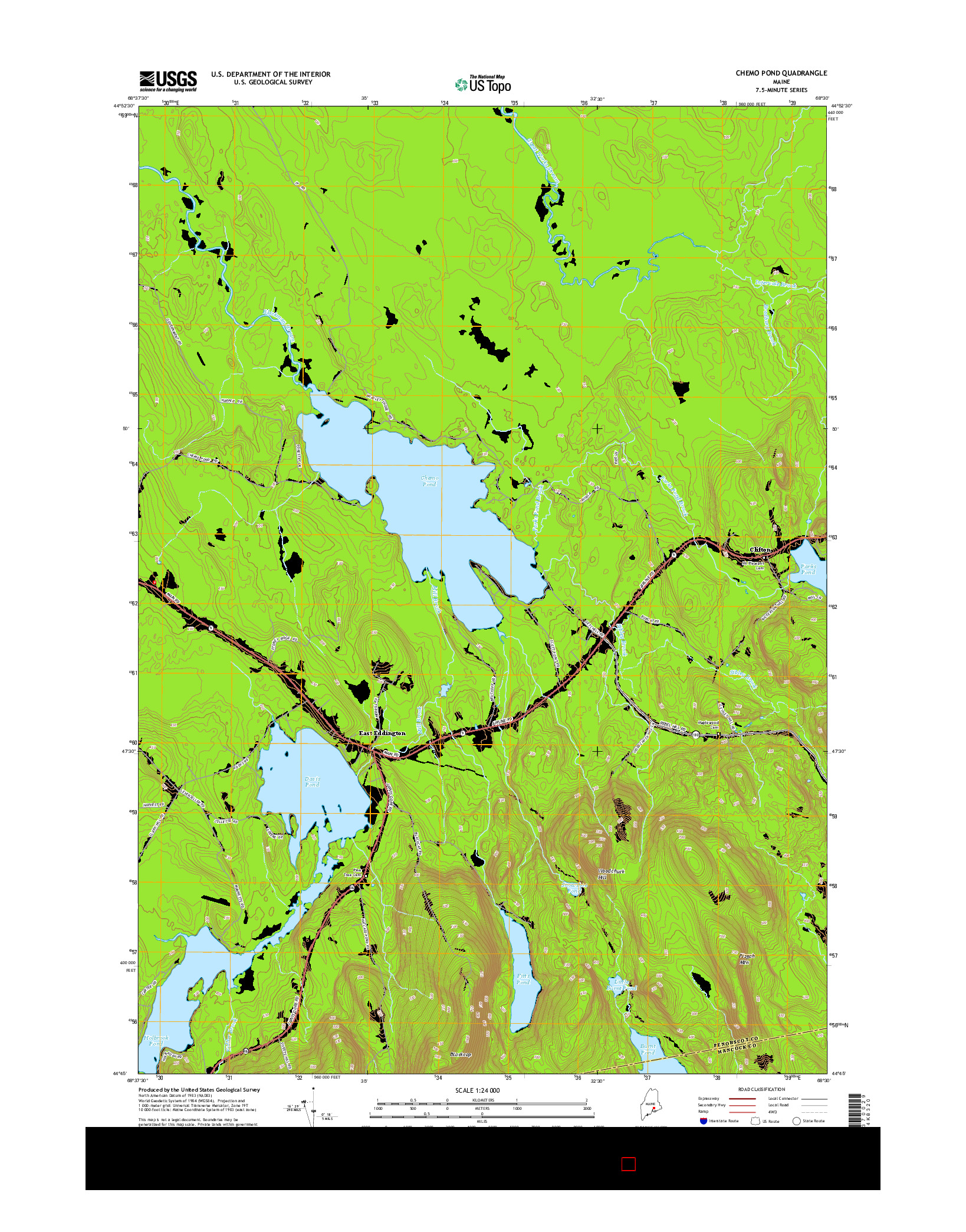 USGS US TOPO 7.5-MINUTE MAP FOR CHEMO POND, ME 2014