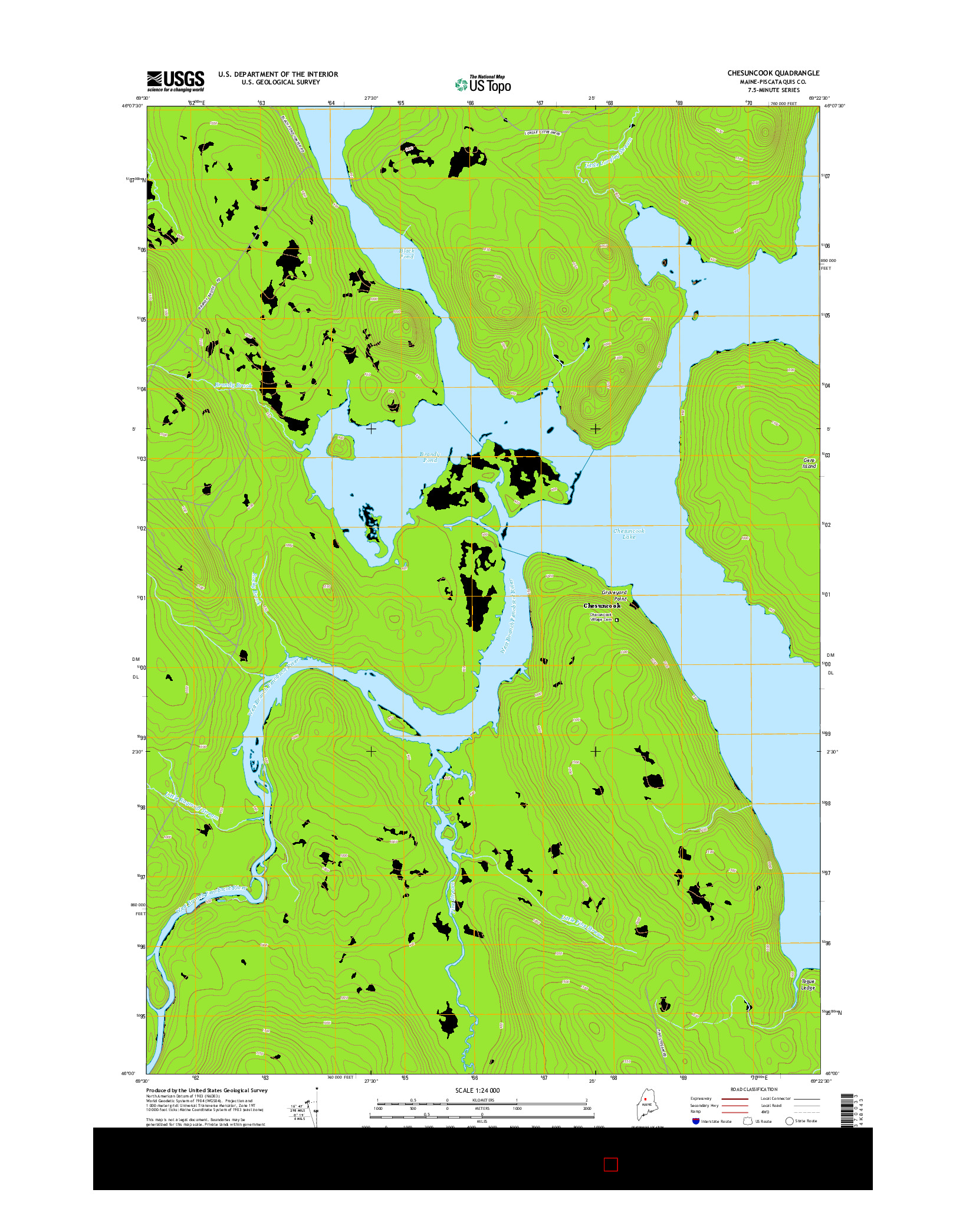 USGS US TOPO 7.5-MINUTE MAP FOR CHESUNCOOK, ME 2014