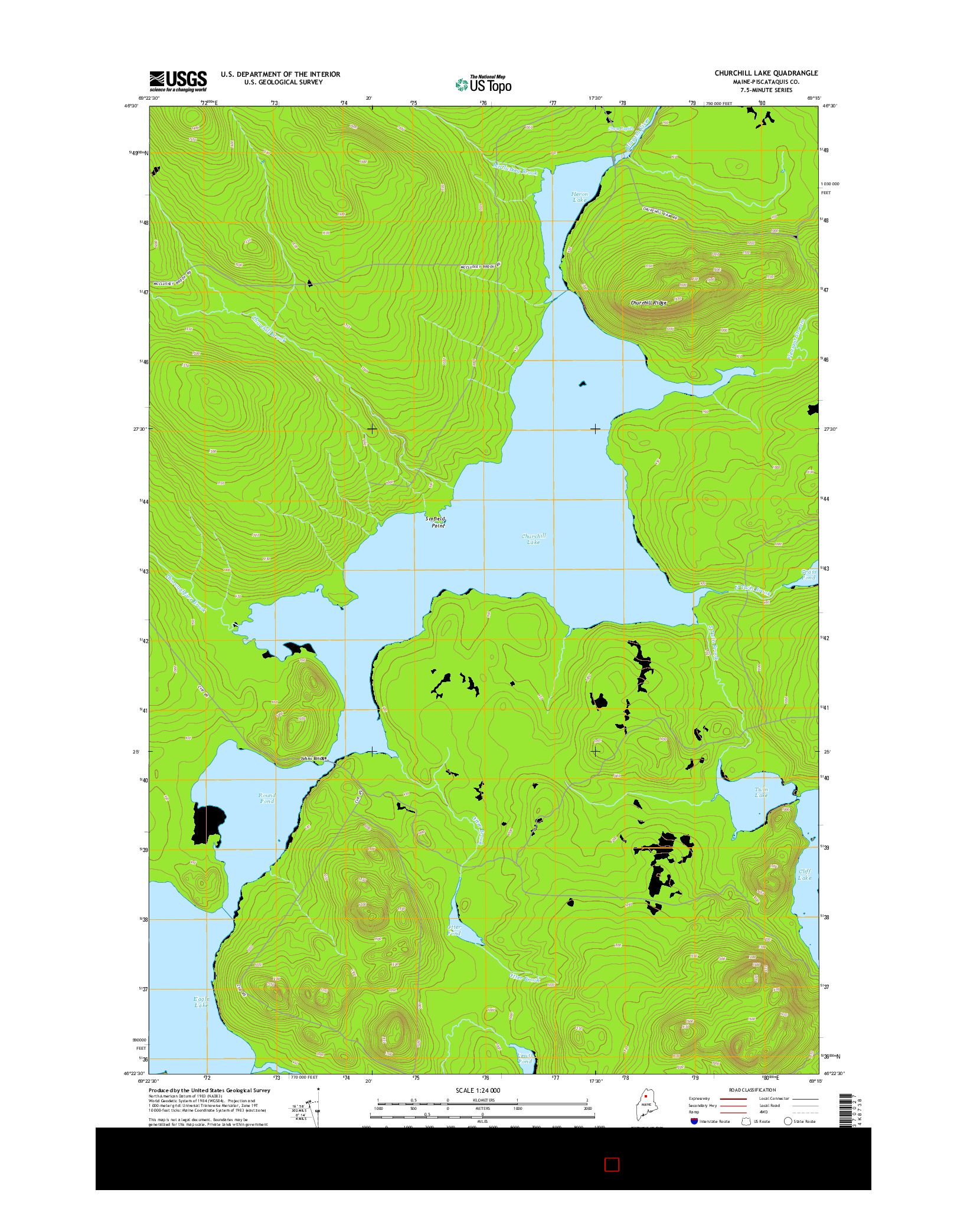 USGS US TOPO 7.5-MINUTE MAP FOR CHURCHILL LAKE, ME 2014
