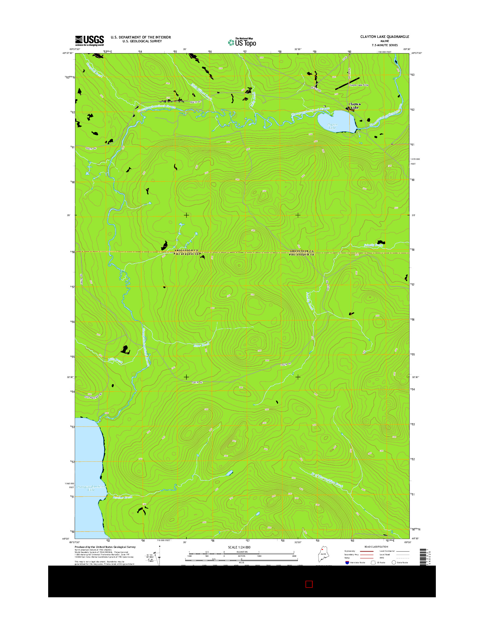 USGS US TOPO 7.5-MINUTE MAP FOR CLAYTON LAKE, ME 2014