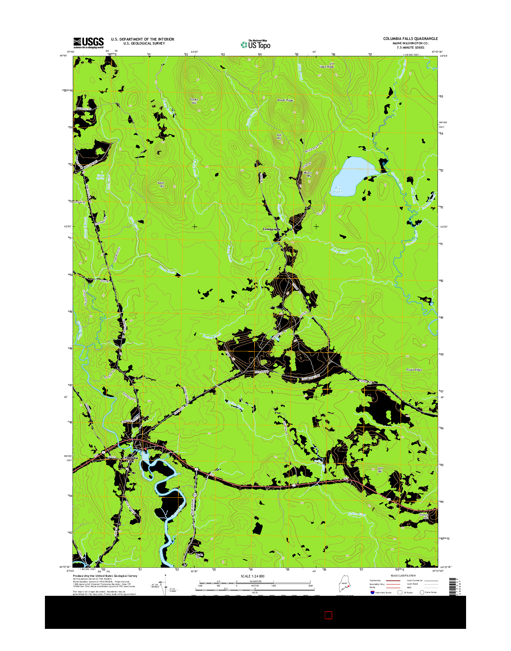 USGS US TOPO 7.5-MINUTE MAP FOR COLUMBIA FALLS, ME 2014