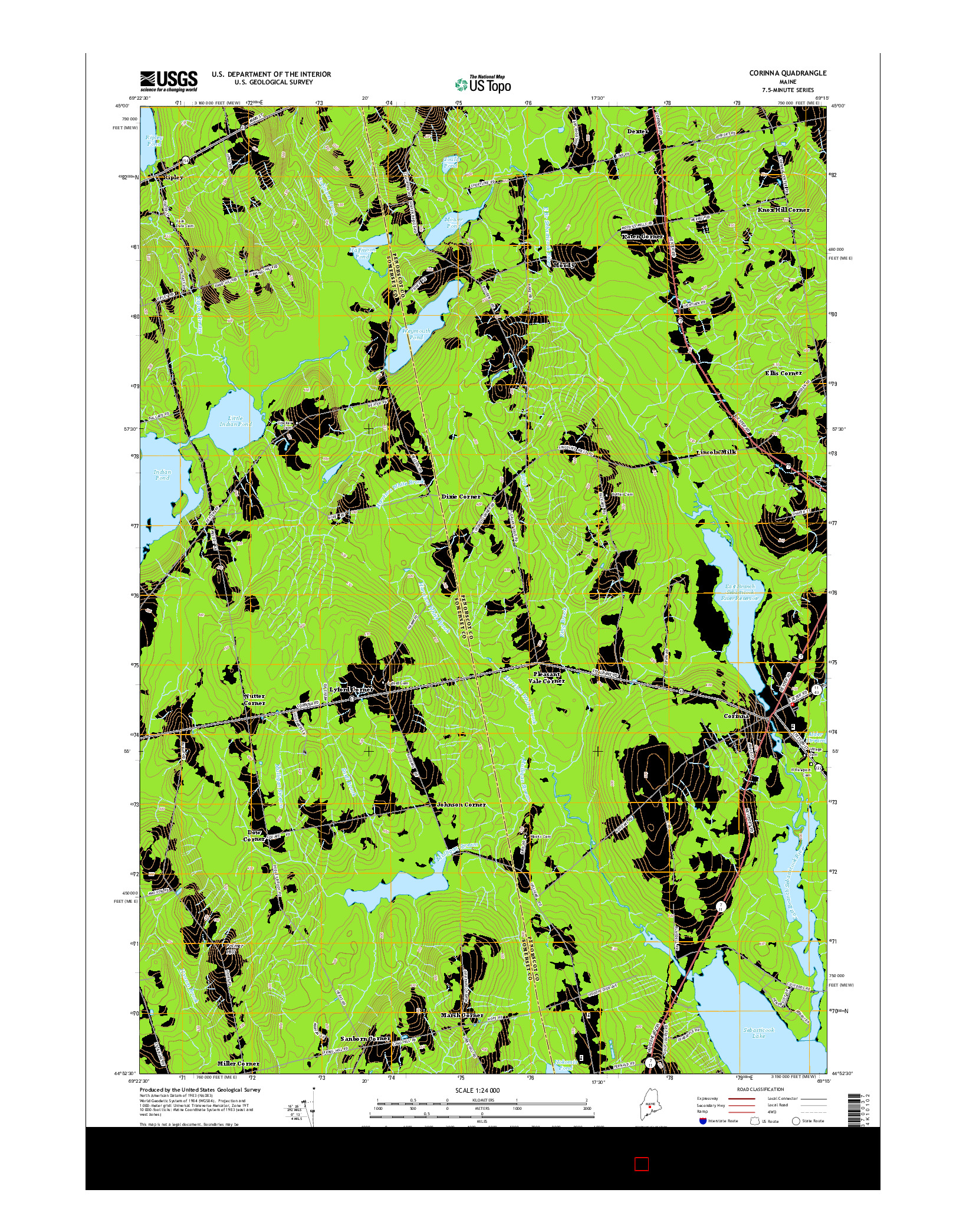USGS US TOPO 7.5-MINUTE MAP FOR CORINNA, ME 2014