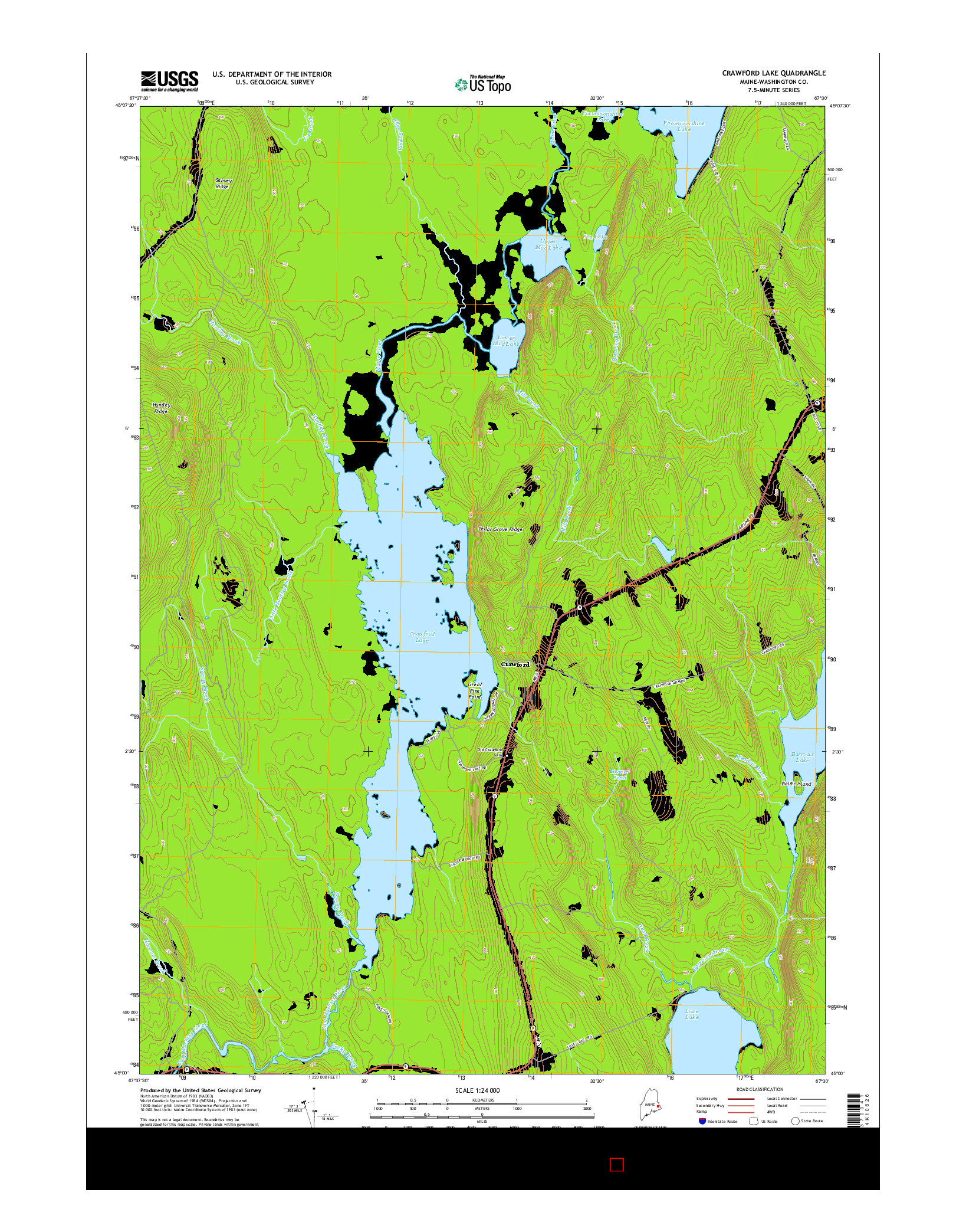 USGS US TOPO 7.5-MINUTE MAP FOR CRAWFORD LAKE, ME 2014