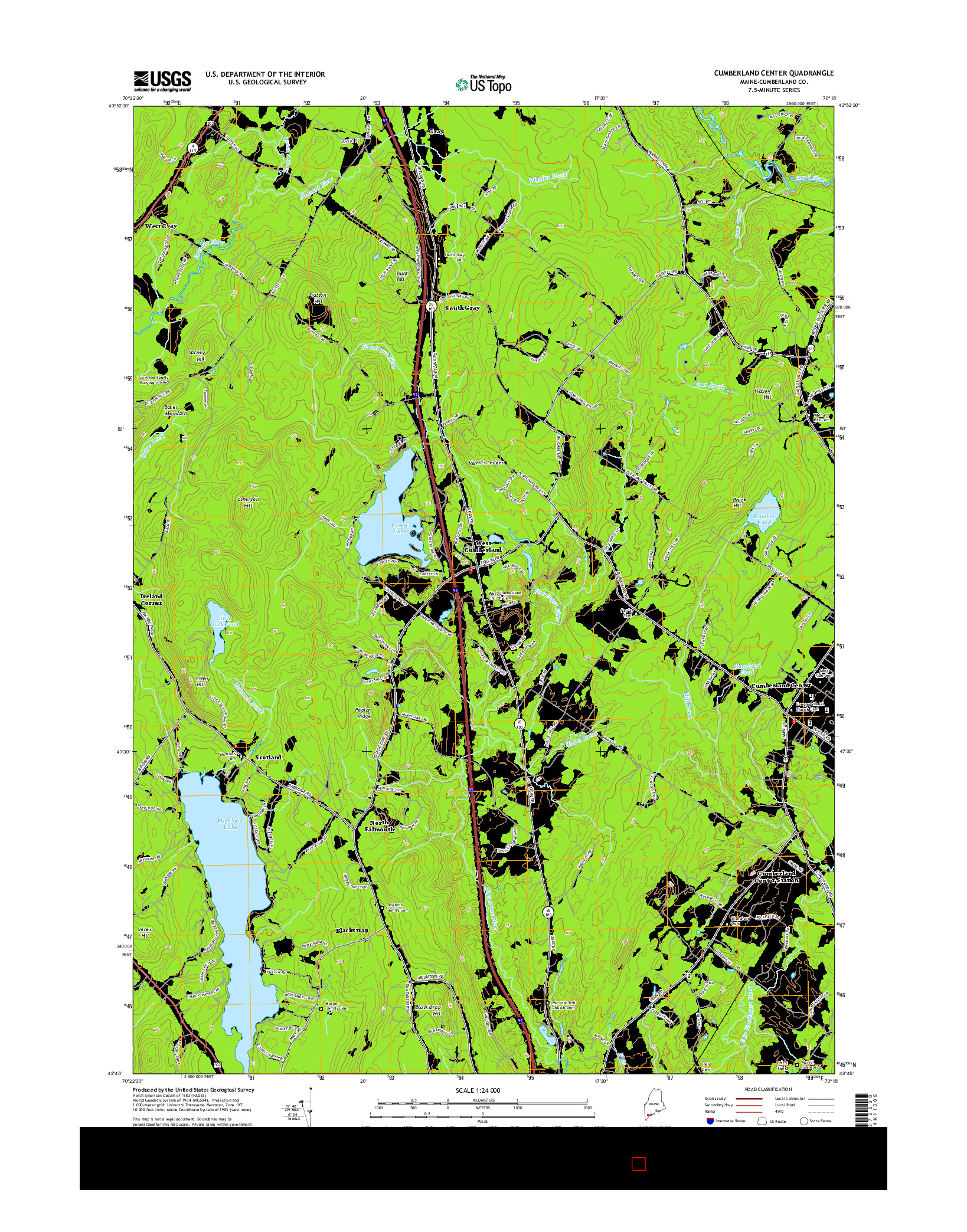 USGS US TOPO 7.5-MINUTE MAP FOR CUMBERLAND CENTER, ME 2014