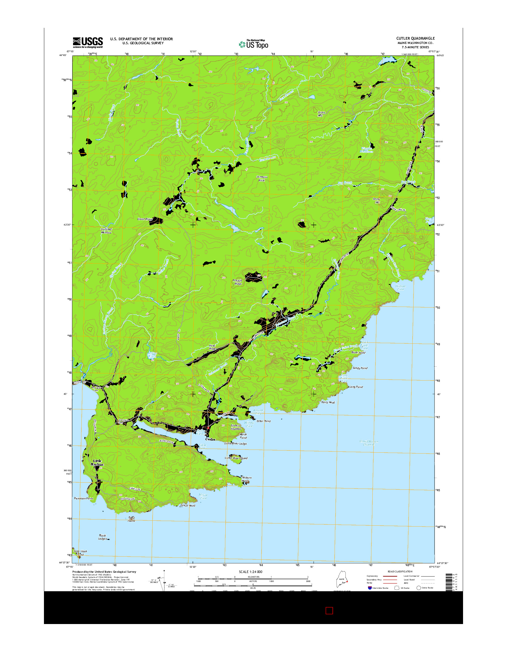 USGS US TOPO 7.5-MINUTE MAP FOR CUTLER, ME 2014