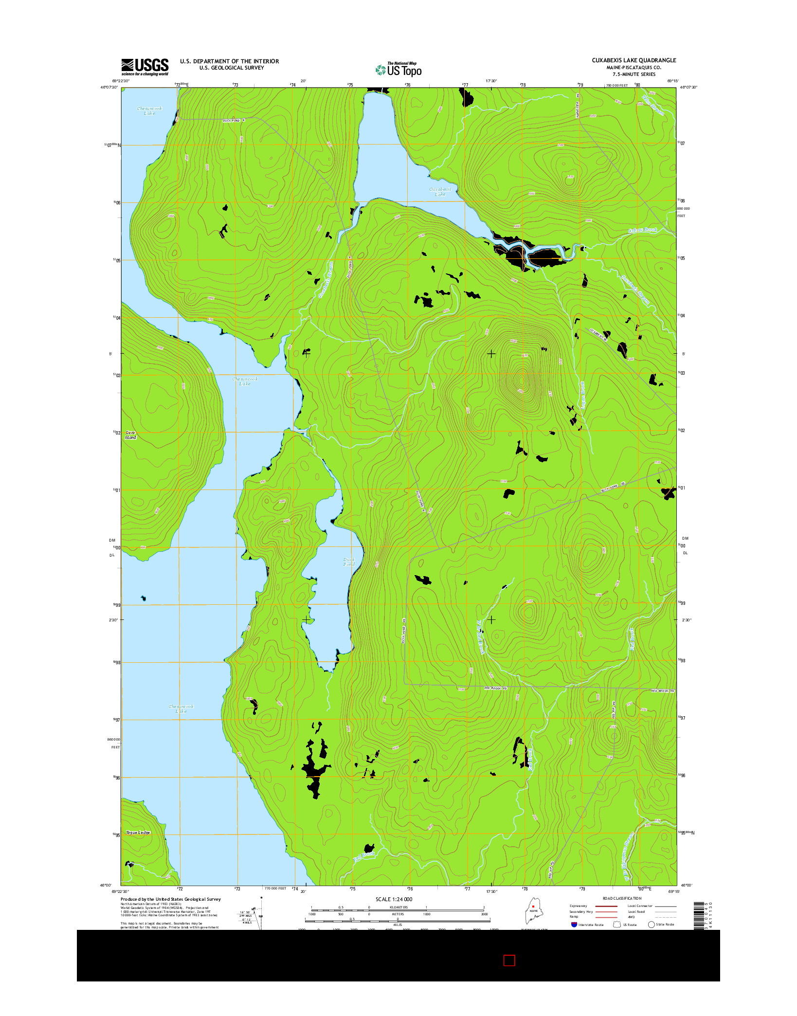 USGS US TOPO 7.5-MINUTE MAP FOR CUXABEXIS LAKE, ME 2014