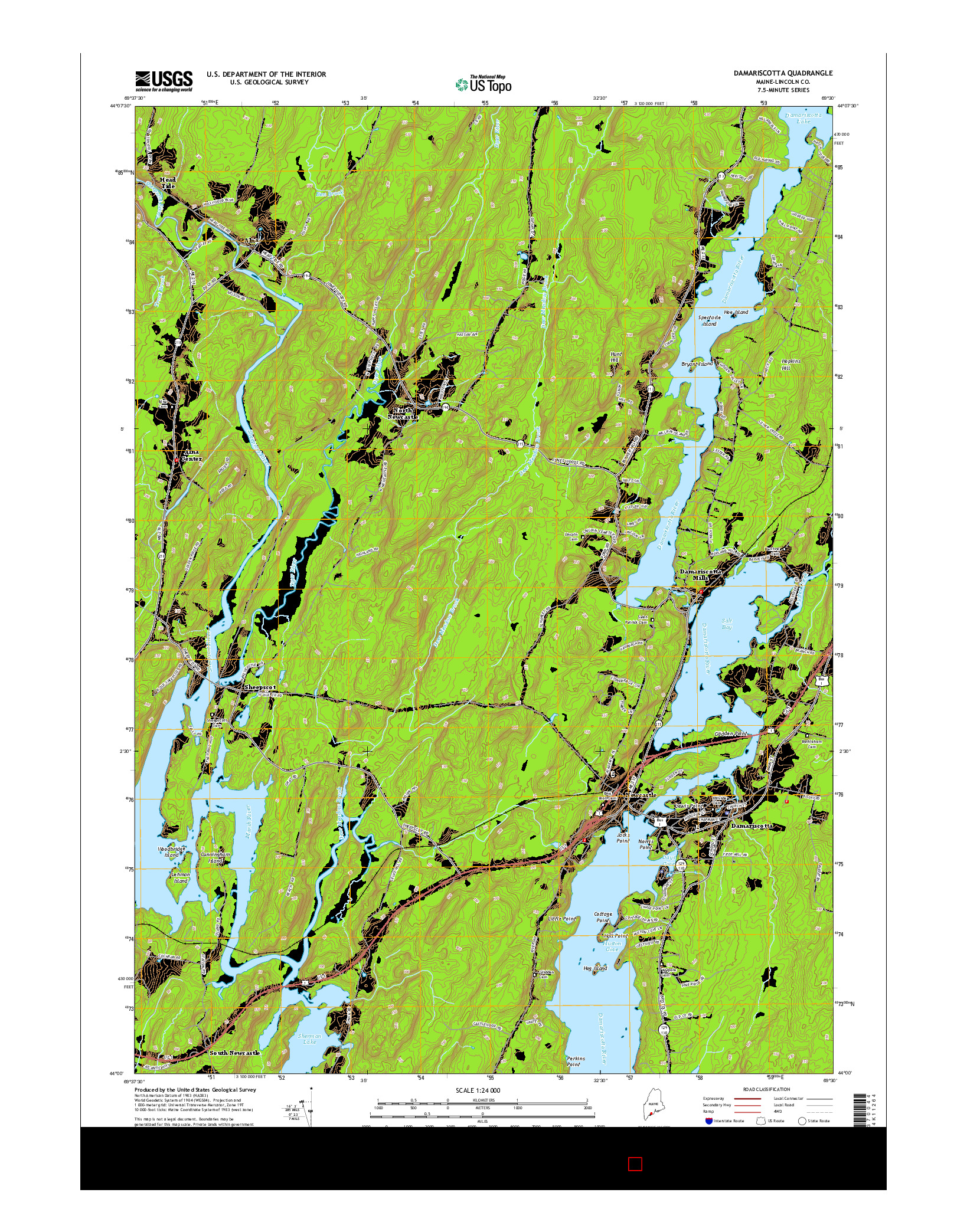 USGS US TOPO 7.5-MINUTE MAP FOR DAMARISCOTTA, ME 2014