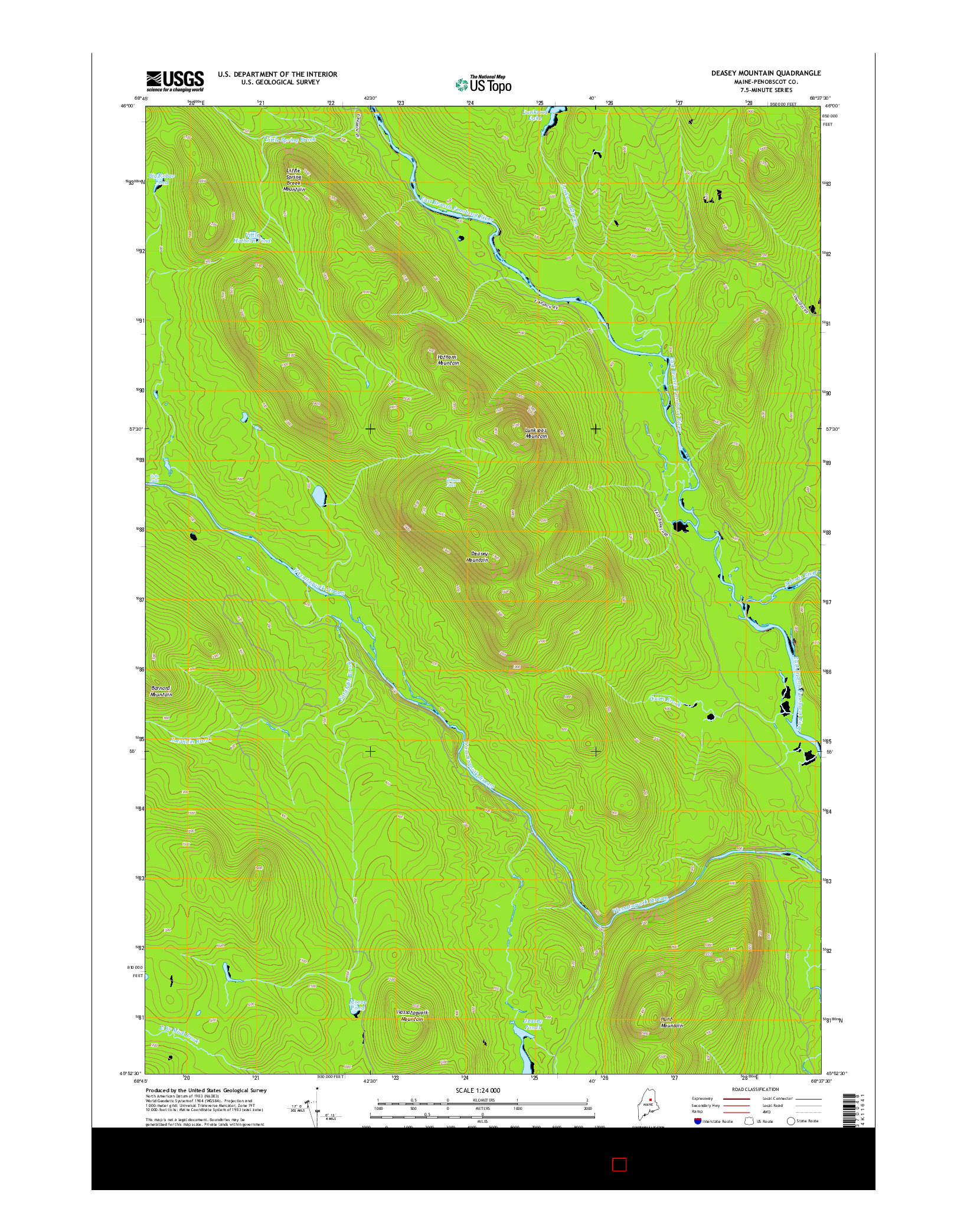 USGS US TOPO 7.5-MINUTE MAP FOR DEASEY MOUNTAIN, ME 2014