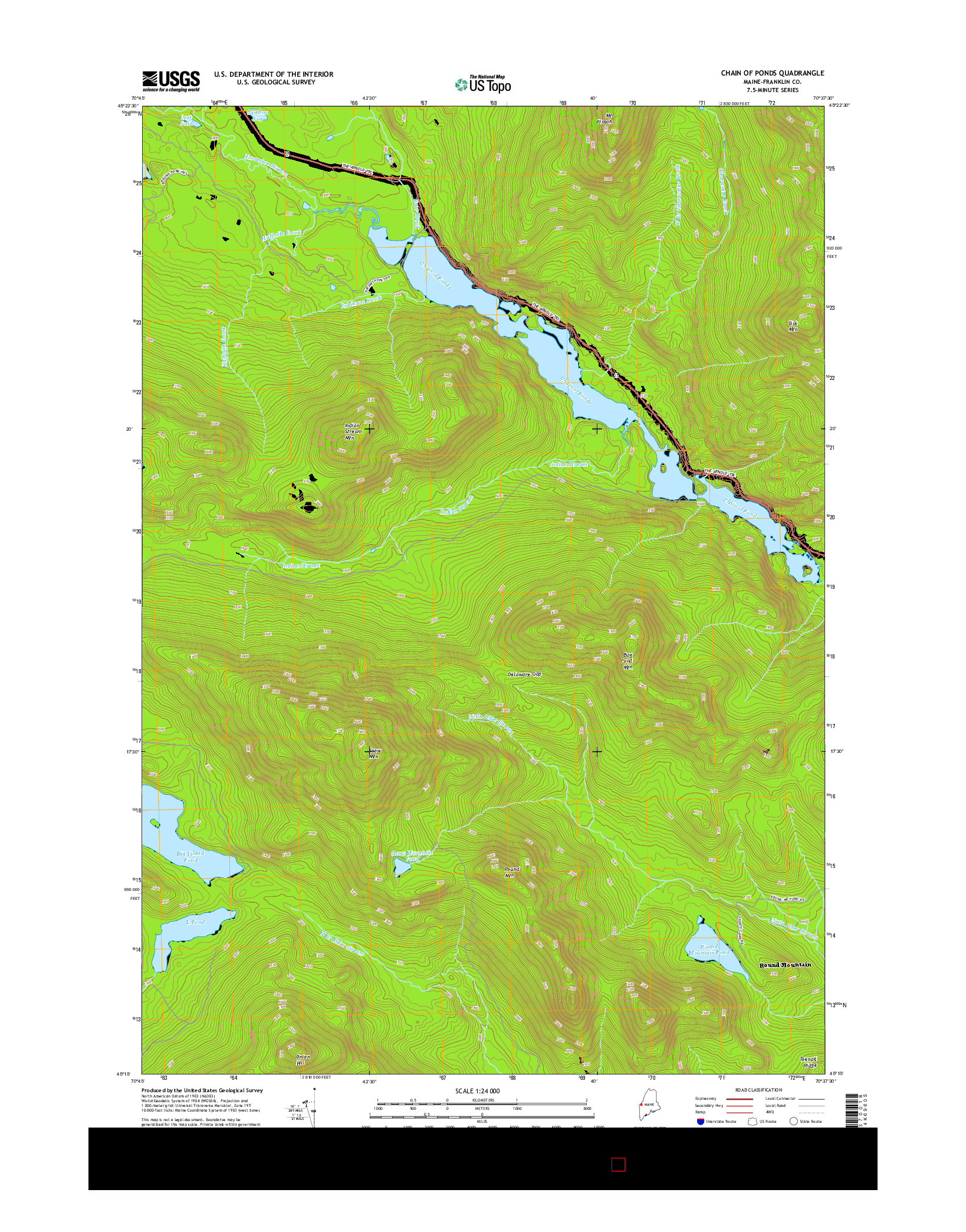 USGS US TOPO 7.5-MINUTE MAP FOR CHAIN OF PONDS, ME 2014