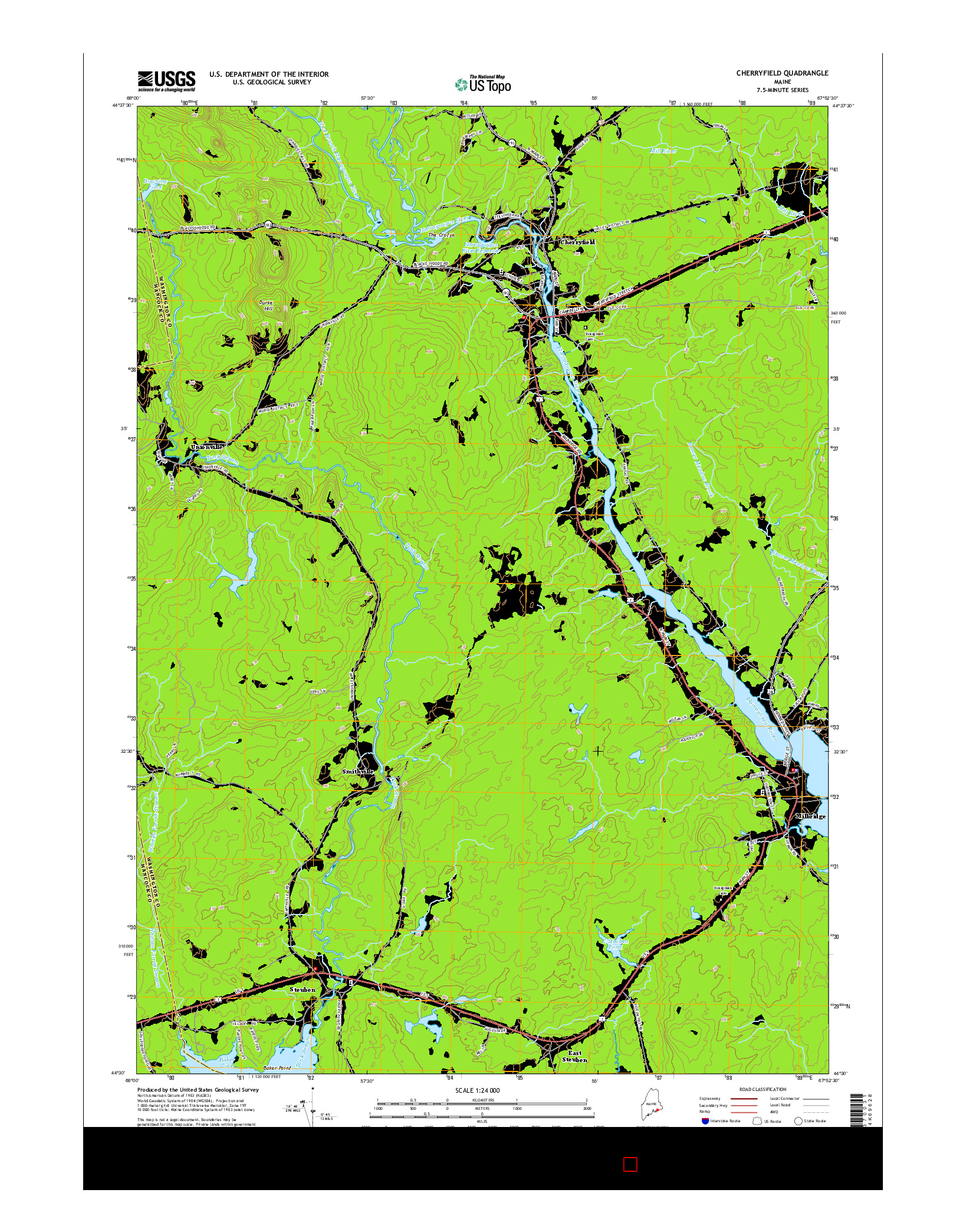 USGS US TOPO 7.5-MINUTE MAP FOR CHERRYFIELD, ME 2014