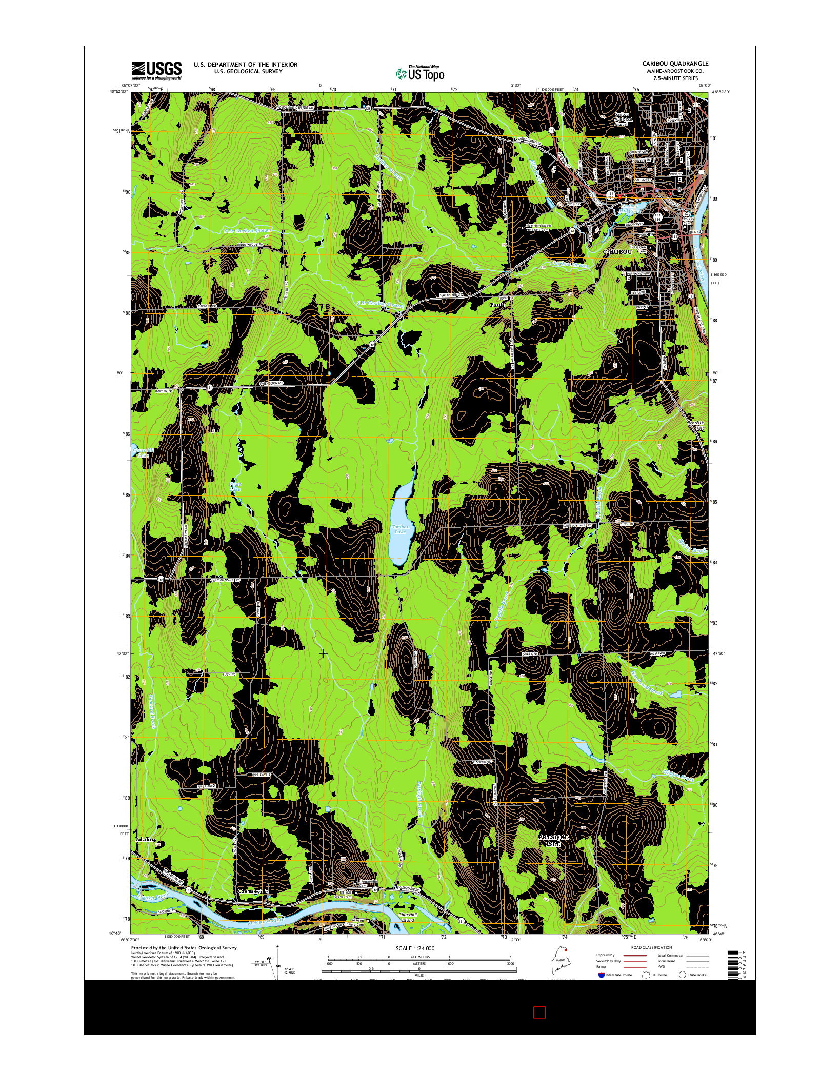 USGS US TOPO 7.5-MINUTE MAP FOR CARIBOU, ME 2014