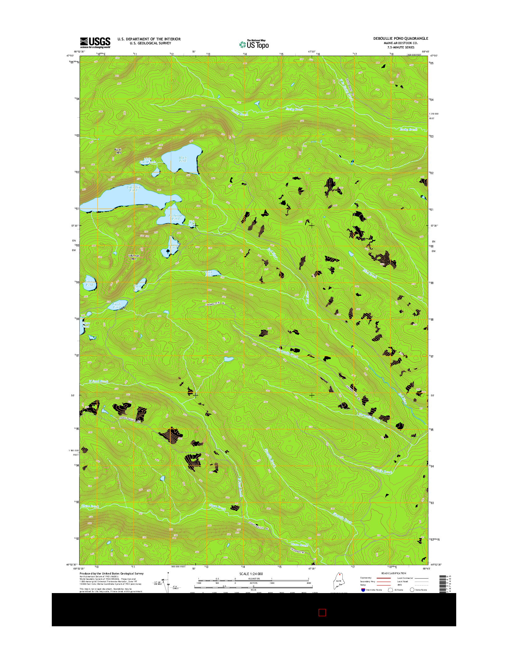 USGS US TOPO 7.5-MINUTE MAP FOR DEBOULLIE POND, ME 2014