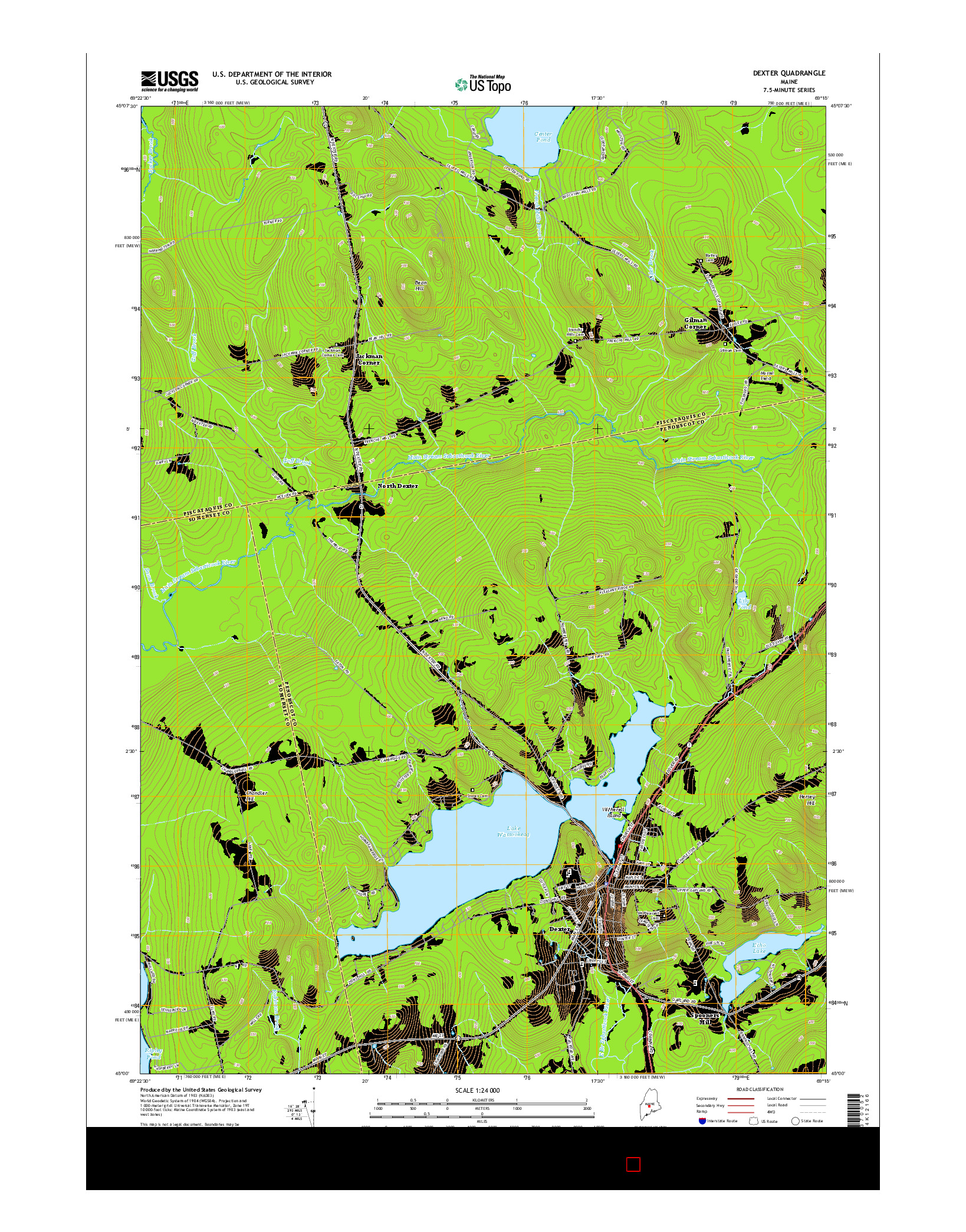 USGS US TOPO 7.5-MINUTE MAP FOR DEXTER, ME 2014
