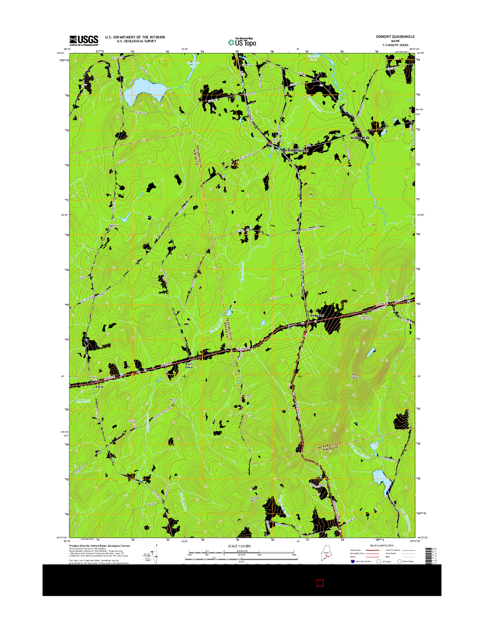 USGS US TOPO 7.5-MINUTE MAP FOR DIXMONT, ME 2014